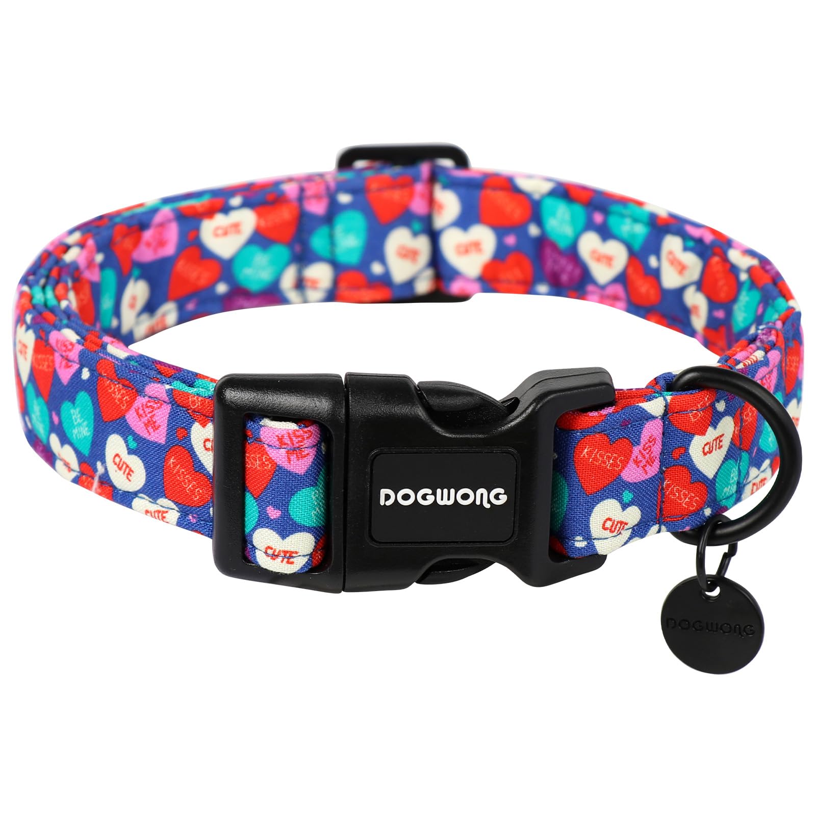 Dogwong Valentine'S Dog Collar - Blue Heart Candy Adjustable Cotton Heart Dog Collar - Perfect For Medium, Large Dogs