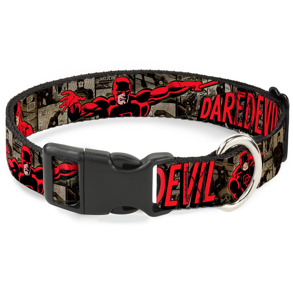 Buckle-Down 'Daredevil Action Poses/Comic Panels Grays/Red' Plastic Clip Collar, 1' X 9-15'/Small