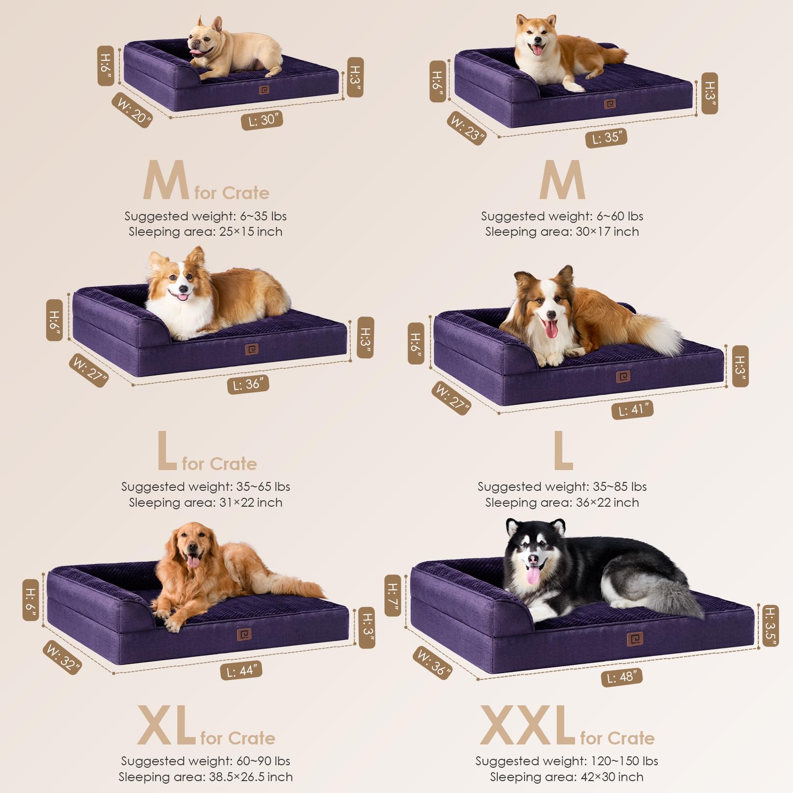 Eheyciga Xl Memory Foam Dog Bed, Orthopedic Dog Beds For Extra Large Dogs, Waterproof Egg Crate Dog Couch Bed With Washable Removable Cover And Non-Slip Bottom, L Shaped Dog Bed, Purple