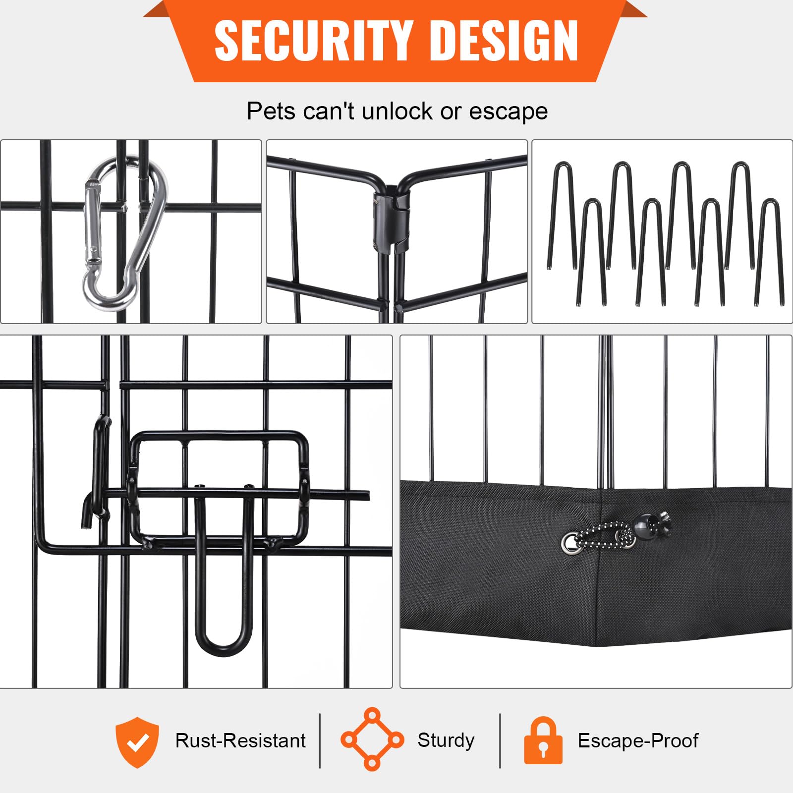 VEVOR Foldable Metal Dog Exercise Pen, Pet Playpen Dog Fence for Camping with Bottom Pad, 24 H 8 Panels, Puppy Crate Kennel Indo