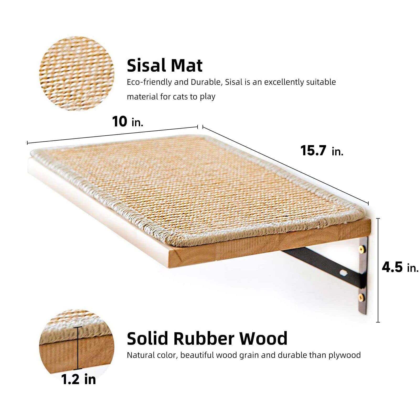 Fukumaru Cat Wall Shelves, 16 X 10 Inch Cat Wall Furniture With Sisal Mat, Solid Rubber Wood Floating Wall Shelf With Upgraded Installation, Cat Window Perch For Sleeping, Playing And Scratching