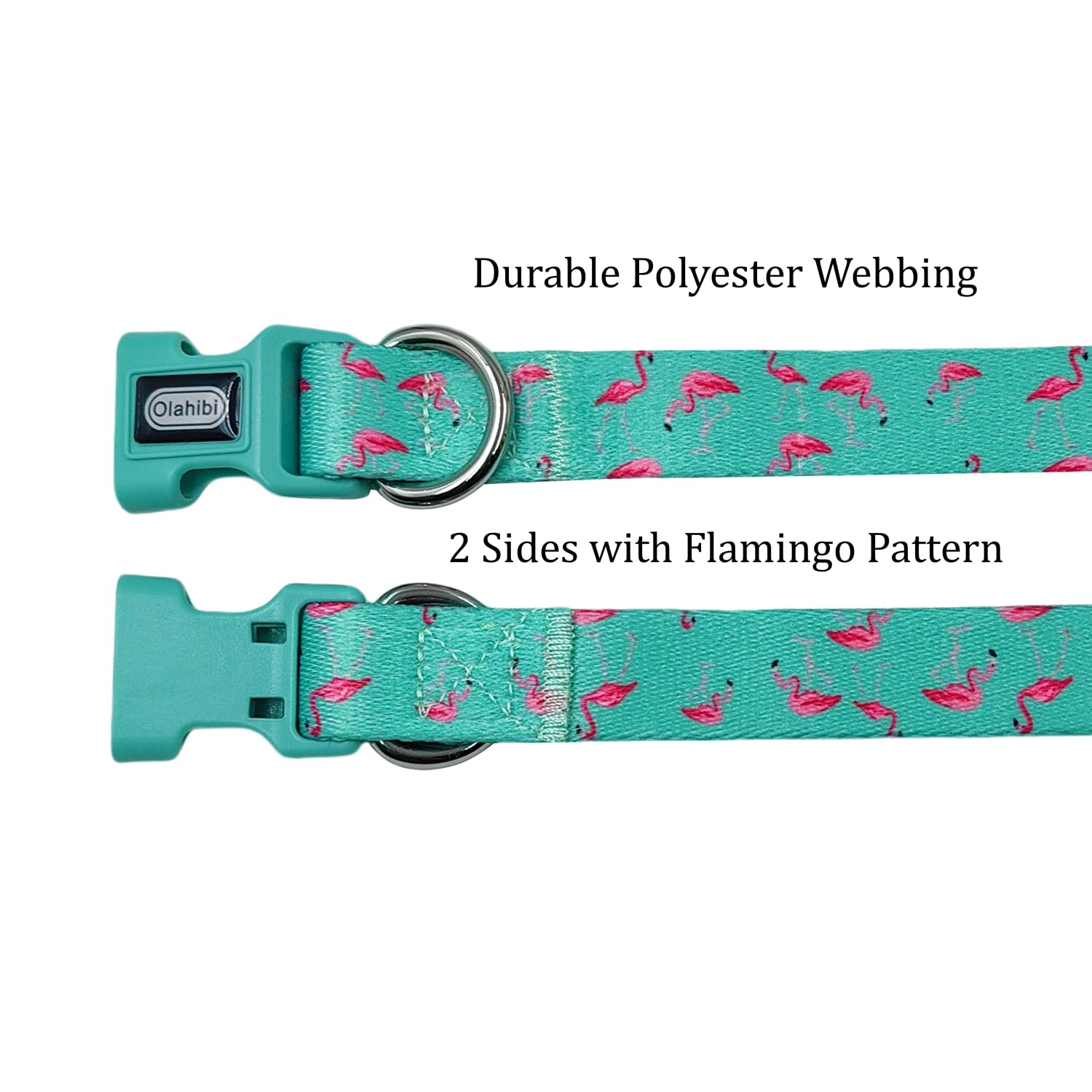 Olahibi Dog Collar Leash Set, Flamingo Pattern, Polyester Material, Adjustable Collar And 5Ft Matching Leash, For Medium Dogs.(M