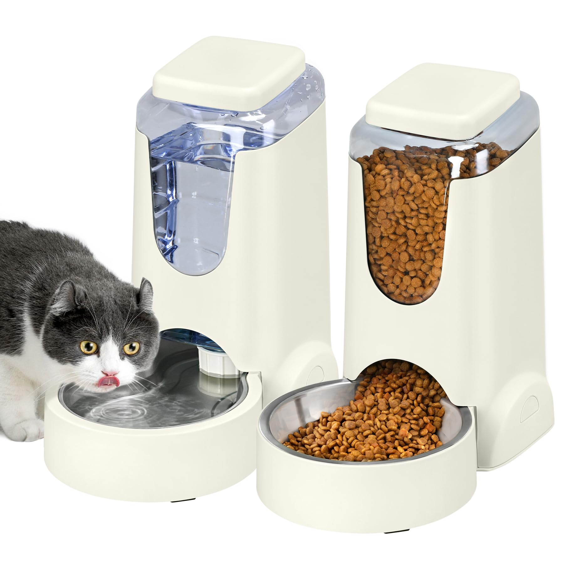 2 Pack Automatic Cat Feeder and Stainless Steel Water Dispenser, Gravity Dog Waterer Set Food Feeder and Waterer Set for Small M