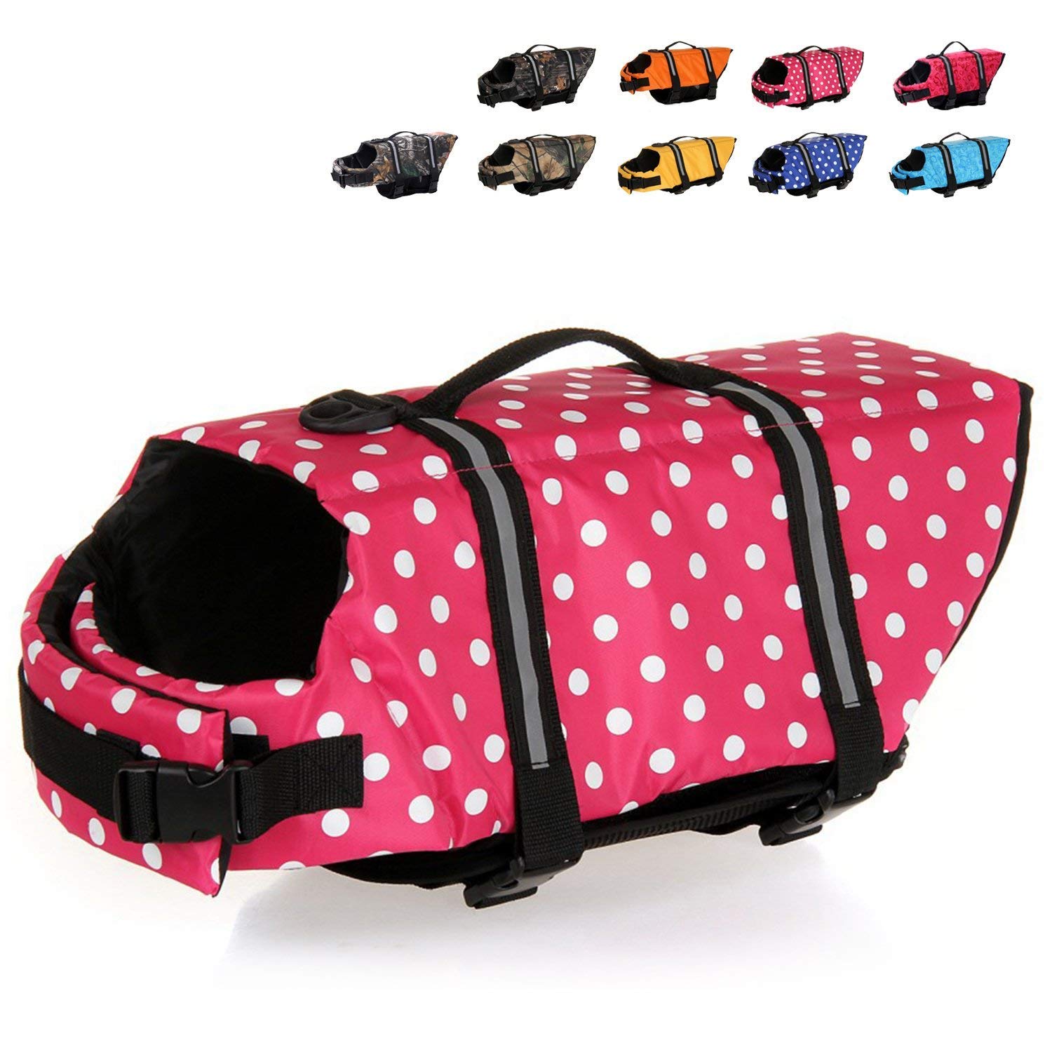 Haocoo Dog Life Jacket Vest Saver Safety Swimsuit Preserver With Reflective Stripes/Adjustable Belt Dogs?Pink Polka Dot,Xl