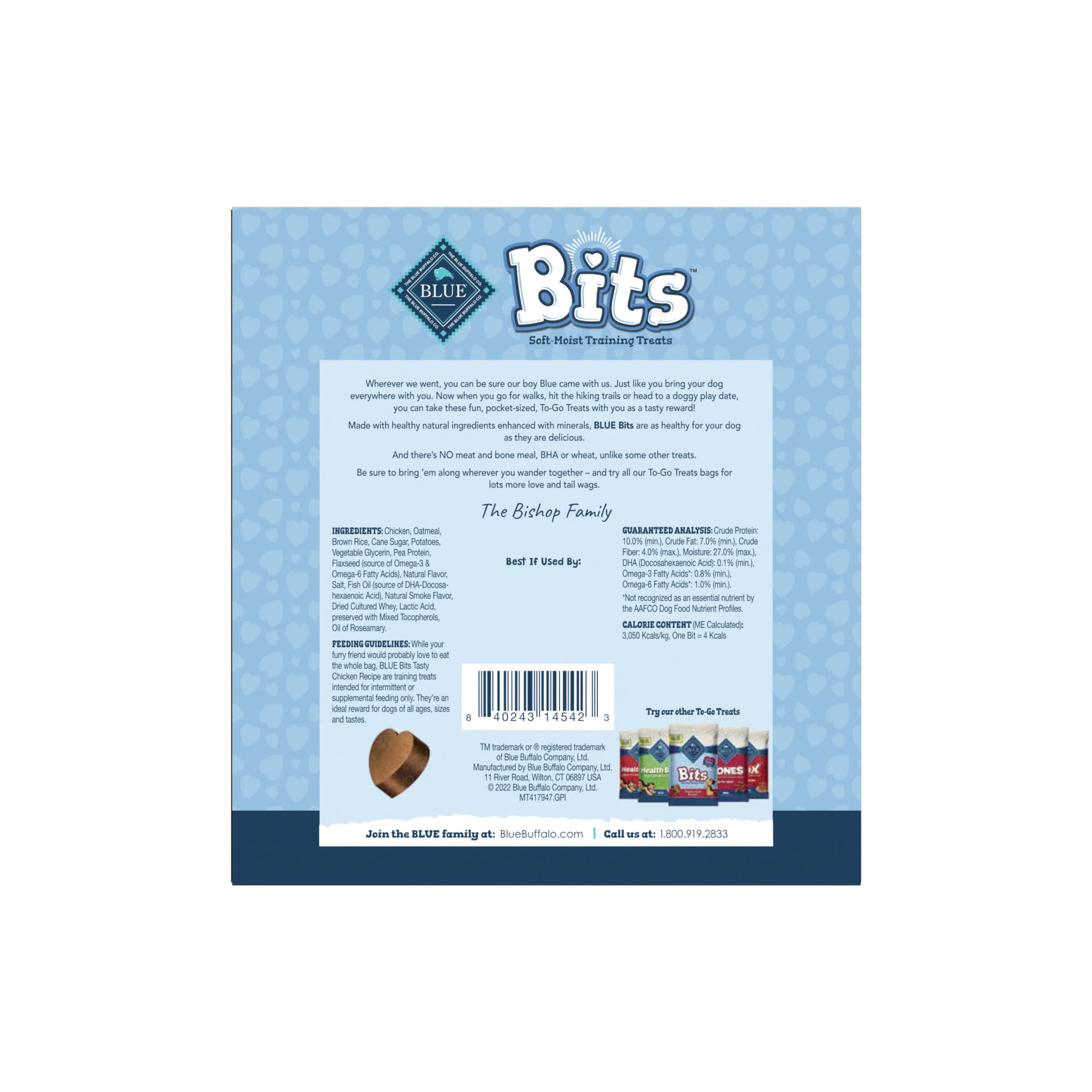 Blue Buffalo BLUE Bits Natural Soft Moist Training Dog Treats TOGO Chicken Recipe Bags