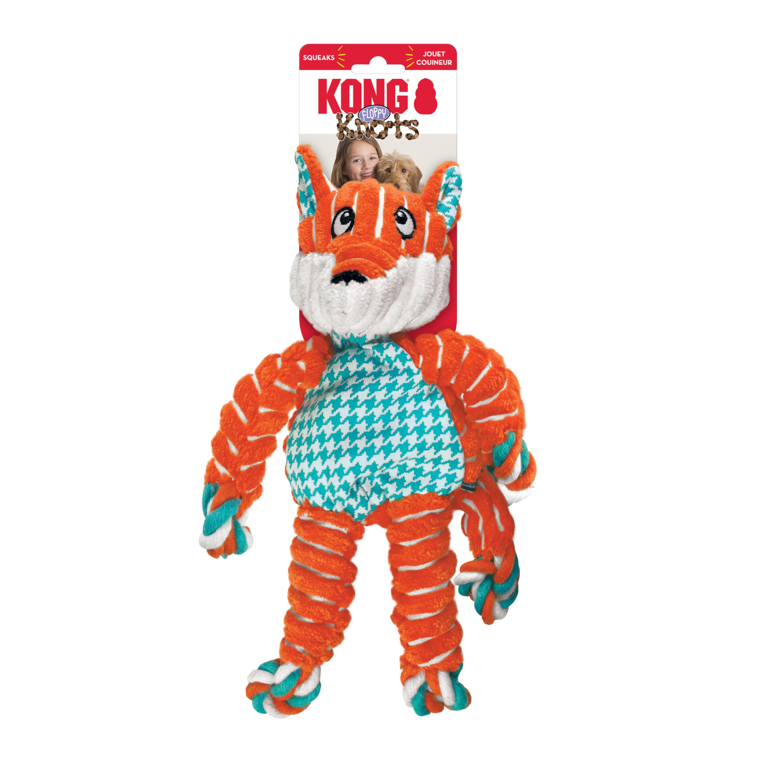 Kong Floppy Knots - Knotted Rope Dog Toy Entices Play - Tug Toy Satisfies Natural Instincts - Dog Supplies With Floppy Design & Minimal Stuffing - Fox, For Medium/Large Dogs