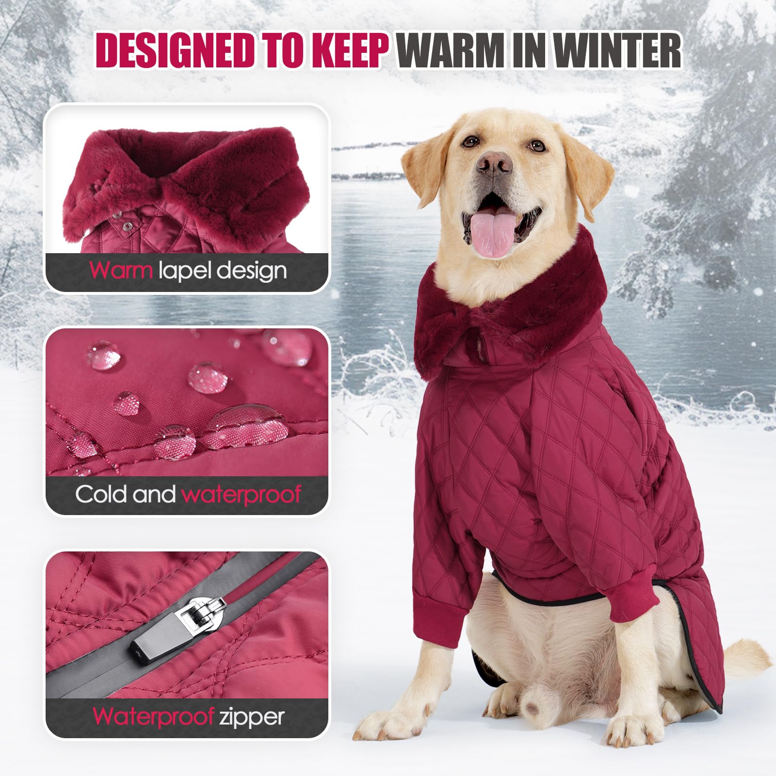 Warm Dog Coat With Double Zipper, Winter Dog Clothes For Small Medium Large Dogs, Turtleneck Dog Puffer Jacket, Two Legs Dog Col