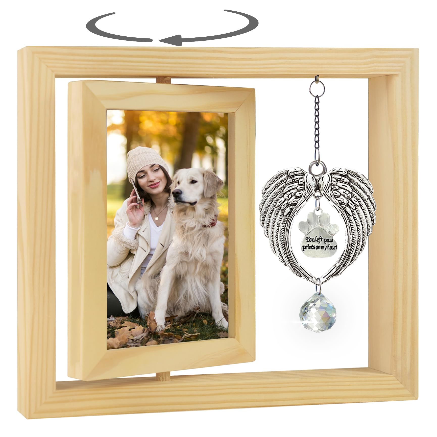 Pet Memorial Picture Frame For Loss Of Dog Cat Wooden Rotating Frame Fit For 4X6 Photo Sympathy Gifts For Pet Animal Lovers In M