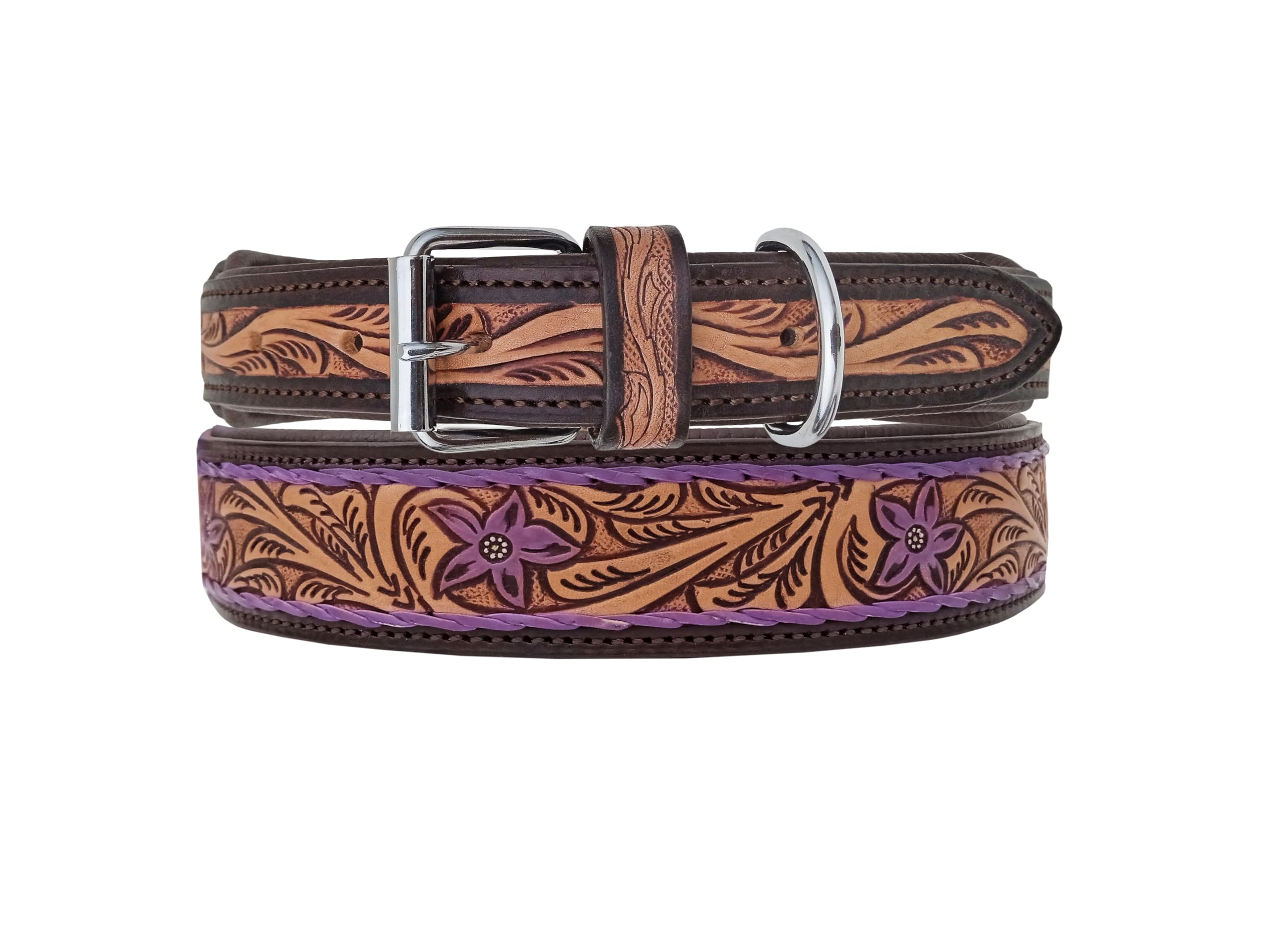 Leather Dog Collar Large Size Western Style Heavy Duty Hand Tooled Adjustable Padded Soft For Small Puppies And Big Dogs 10Ab140
