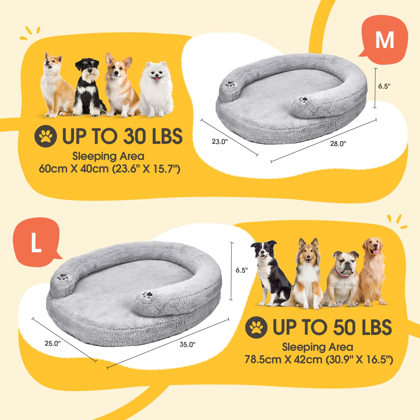 BurgeonNest Orthopedic Dog Bed, Medium/Large, Waterproof Foam, Grey, Model DHB-L, Removable Cover, Non-Slip Bottom