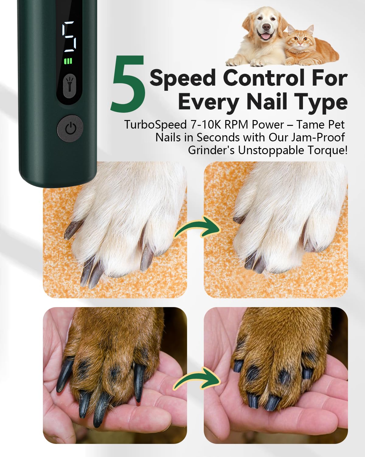 Weini Dog Nail Grinder Upgraded-Professional 5-Speed Electric Rechargeable Pet Nail Trimmer Painless Paws Grooming & Smoothing,