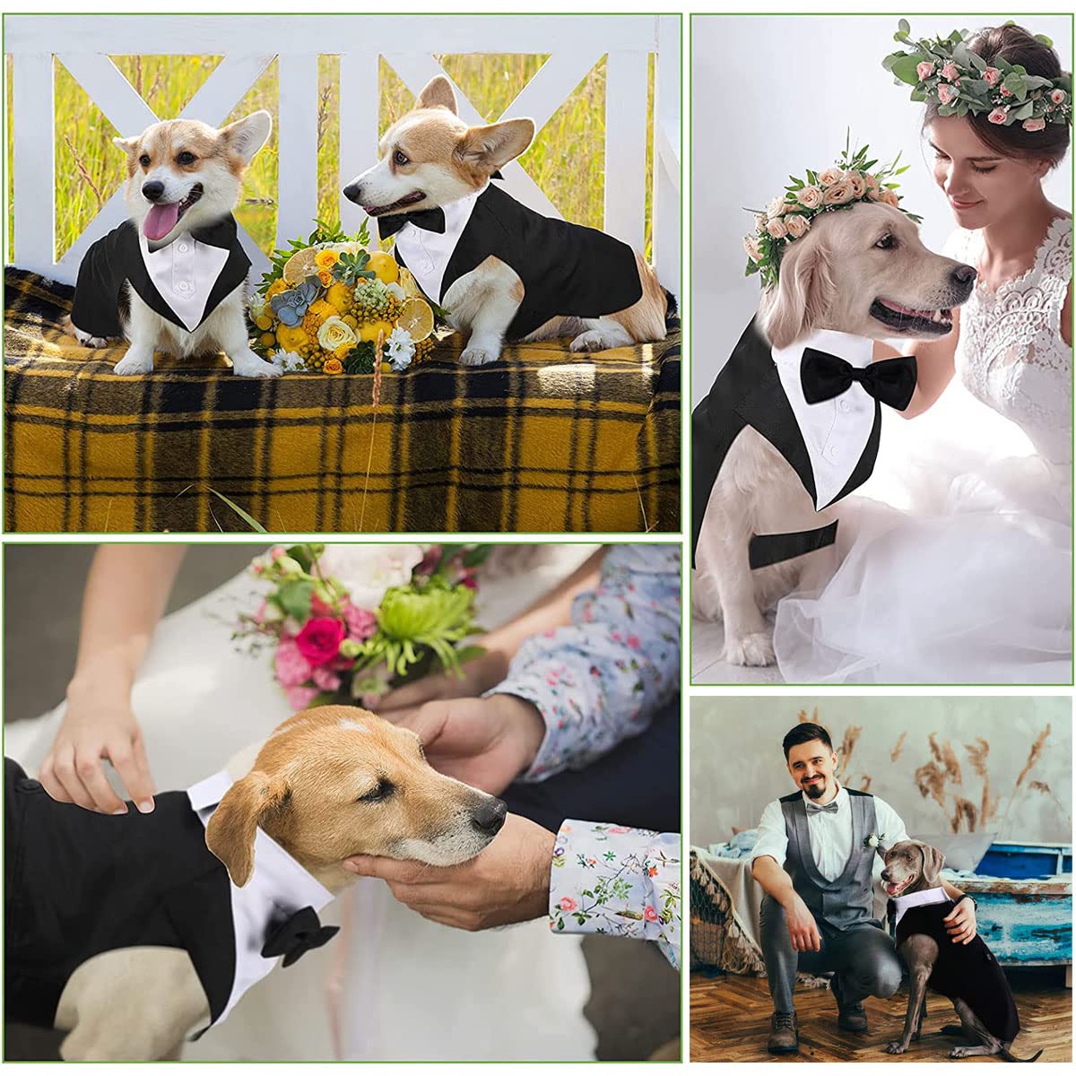 Dog Tuxedo And Bandana Set, 2 Pack Pet Costume Puppy Formal Party Suit, Dog Clothes For Small Medium Large Dogs, Dog Prince Bow Tie Shirt Dog Wedding Attire For Golden Retriever Samo Bulldogs (Xl)