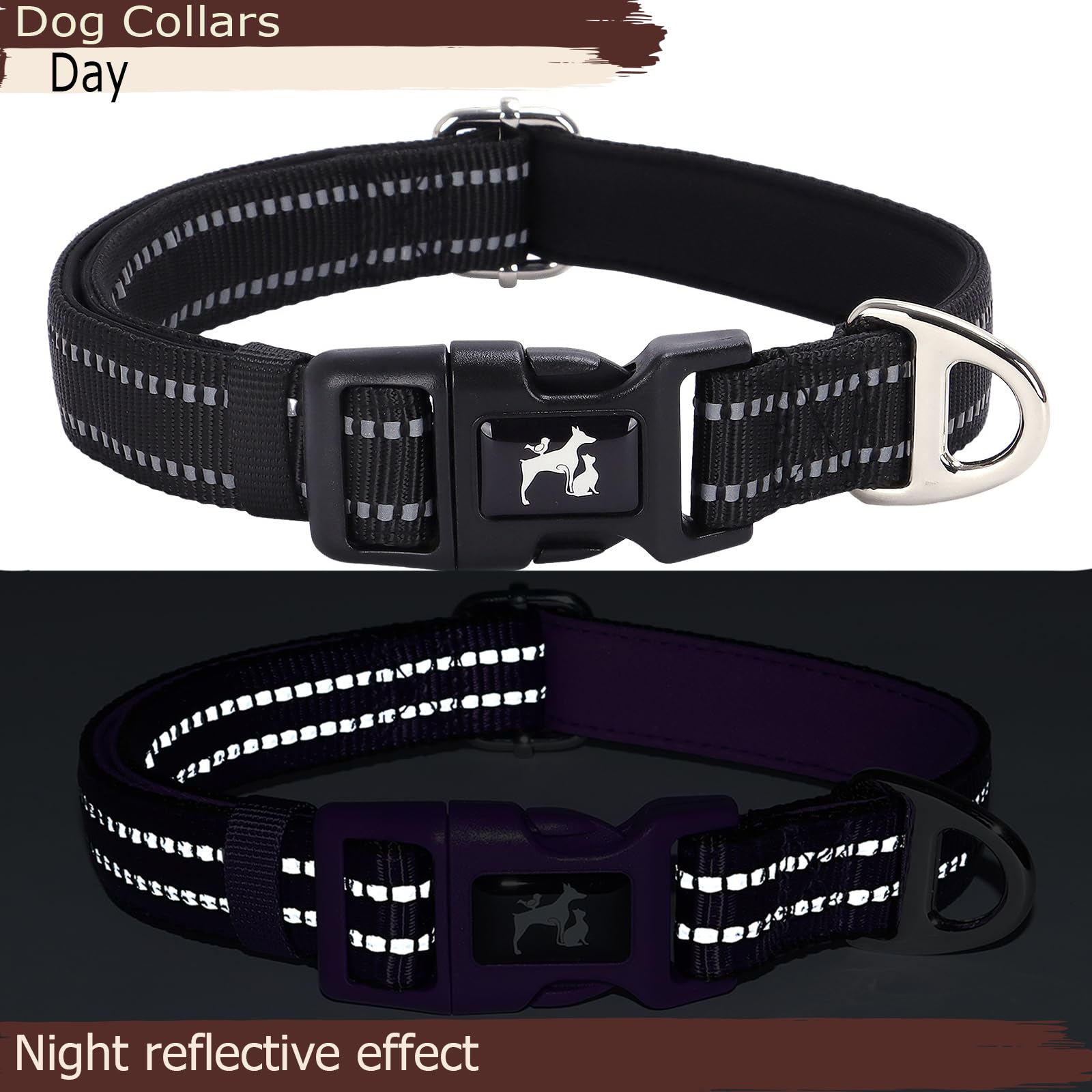 Reflective Dog Collar Soft Neoprene Padded,Breathable Nylon, Durable & Adjustable For Medium, Large & Extra Large Dogs Walking,