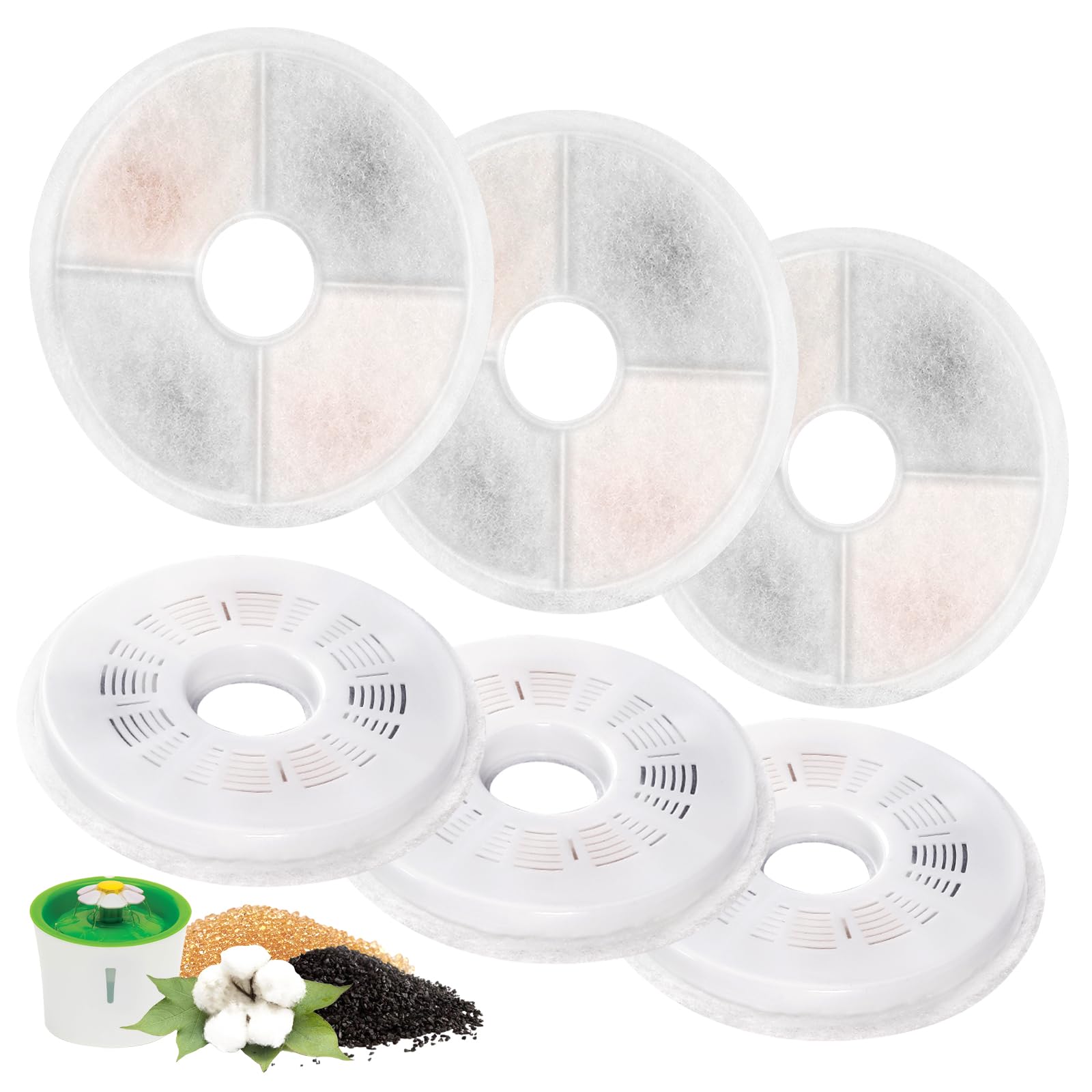 6 Pack Cat Water Fountain Replacement Filters Fit For 3L Flower Water Dispenser Automatic Pet Dog Cat Fountain Filter