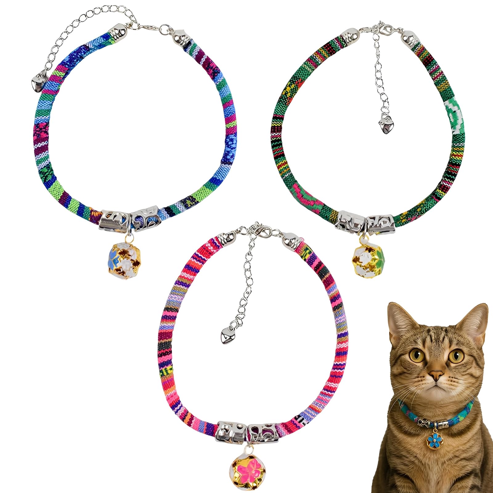 Ethnic Pet Collar With Bell Safety Adjustable Cat Necklace Ethnic Style Cat Collar