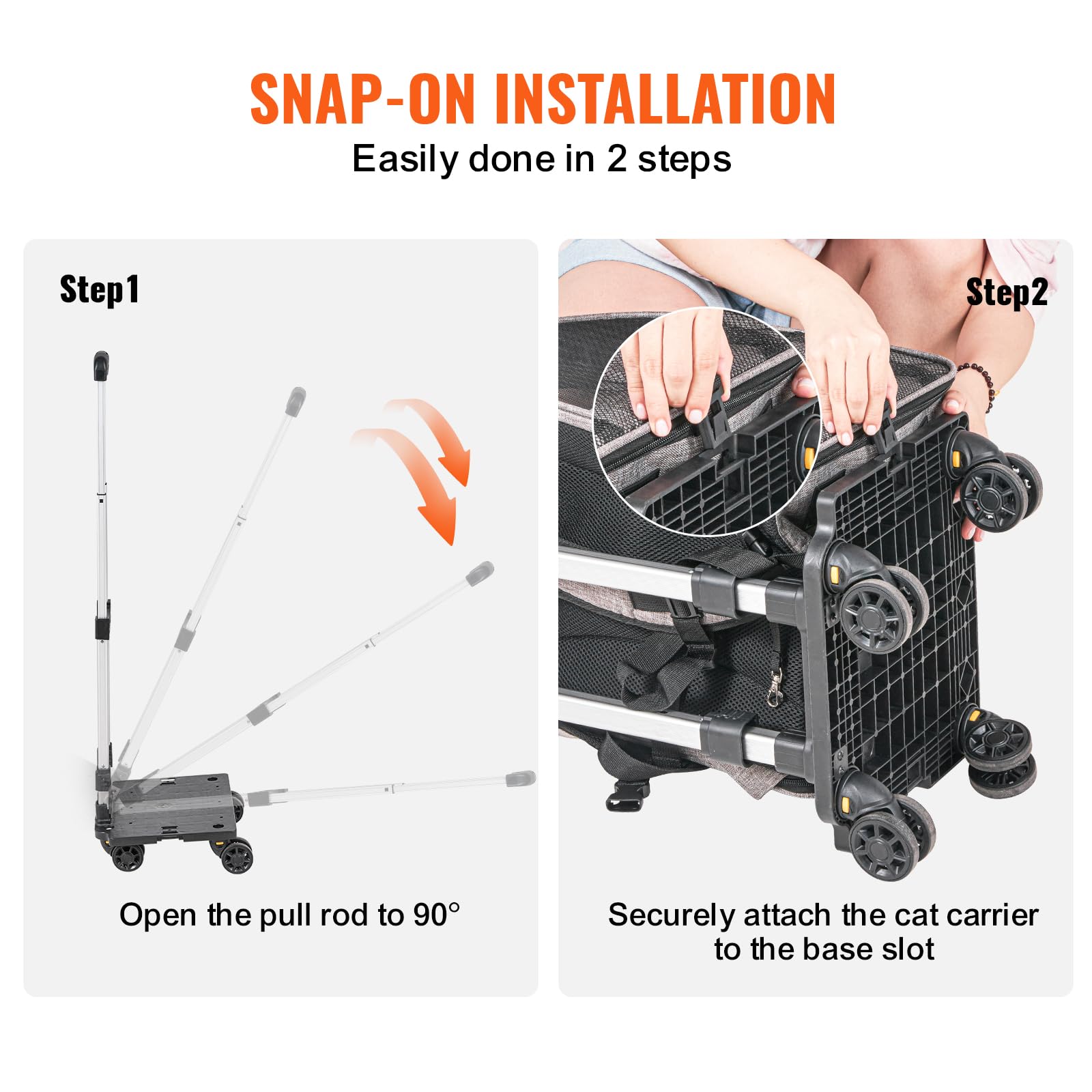 Vevor Dog Backpack Carrier With Wheels, Rolling Cat Carrier Backpacks, Wheeled Pet Carrier Backpack For Small Dogs And Medium Cats Under 18Lbs With Detachable Trolley And Upgraded Wheels, Grey