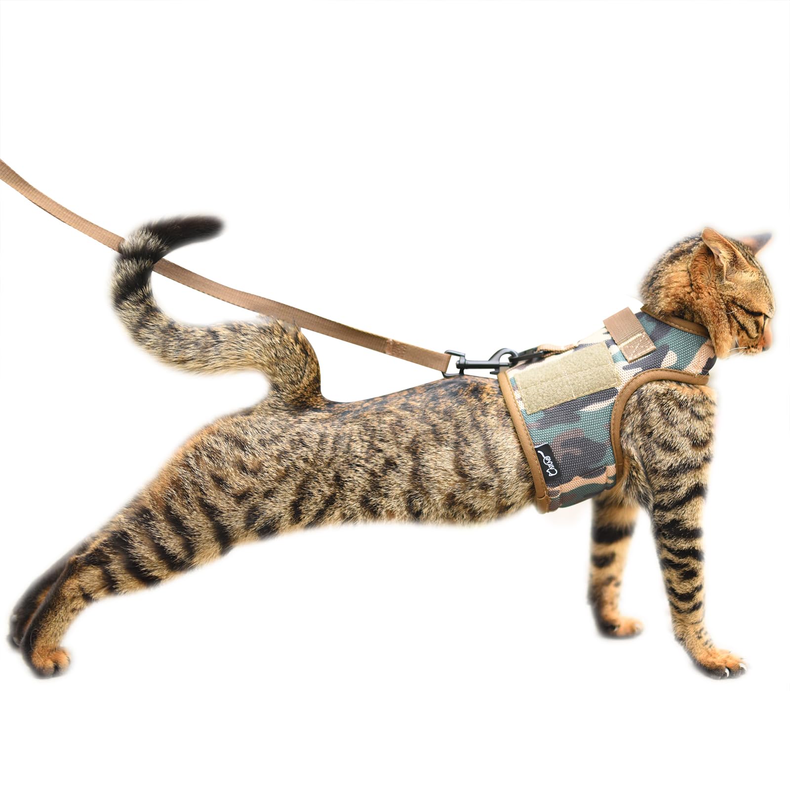 Yizhi Miaow Tactical Cat Harness and Leash for Walking Escape Proof Breathable Mesh Fabric, Green Jungle Camo, XX-Large, Adjusta