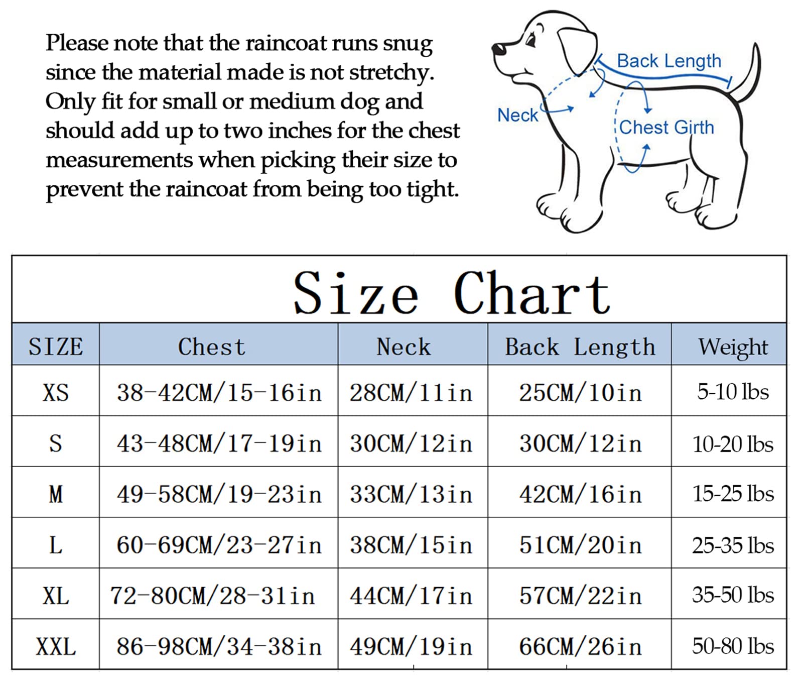 Dog Zip Up Dog Raincoat With Reflective Buttons, Rain/Water Resistant, Adjustable Drawstring, Removable Hood, Stylish Premium Dog Raincoats - Size Xs To Xxl Available - Dark Blue - Small