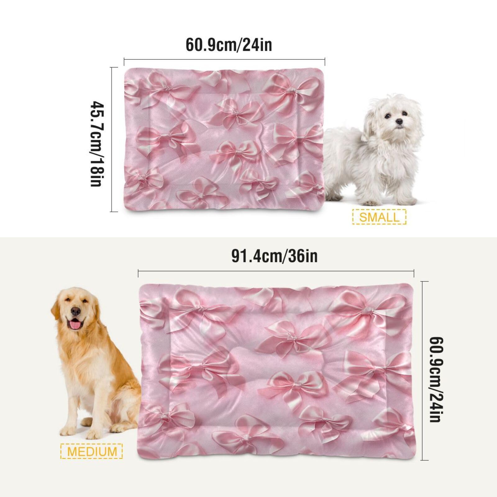 Coikll Pink Bows Pet Bed Pad Soft Dog Bed Mat With Anti-Slip Bottom, Machine Washable Crate Pad Mattress For Dog Sleeping- 24 *
