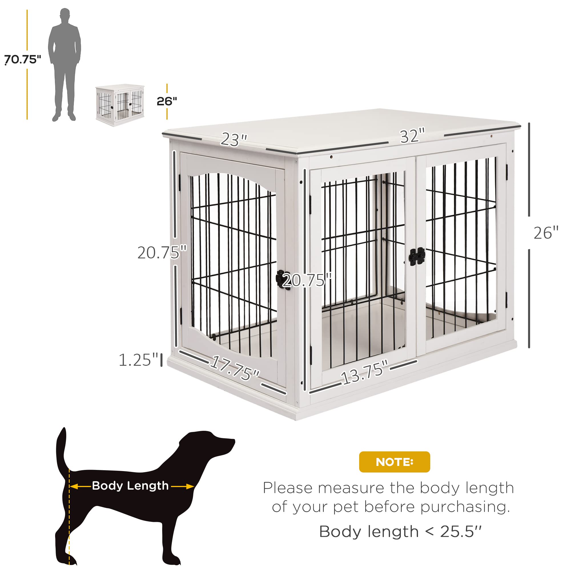 PawHut Dog Crate Furniture, Small Dog Cage End Table with Two Opening Sides, Lockable Door, Puppy Kennel Indoor, Cute and Decora