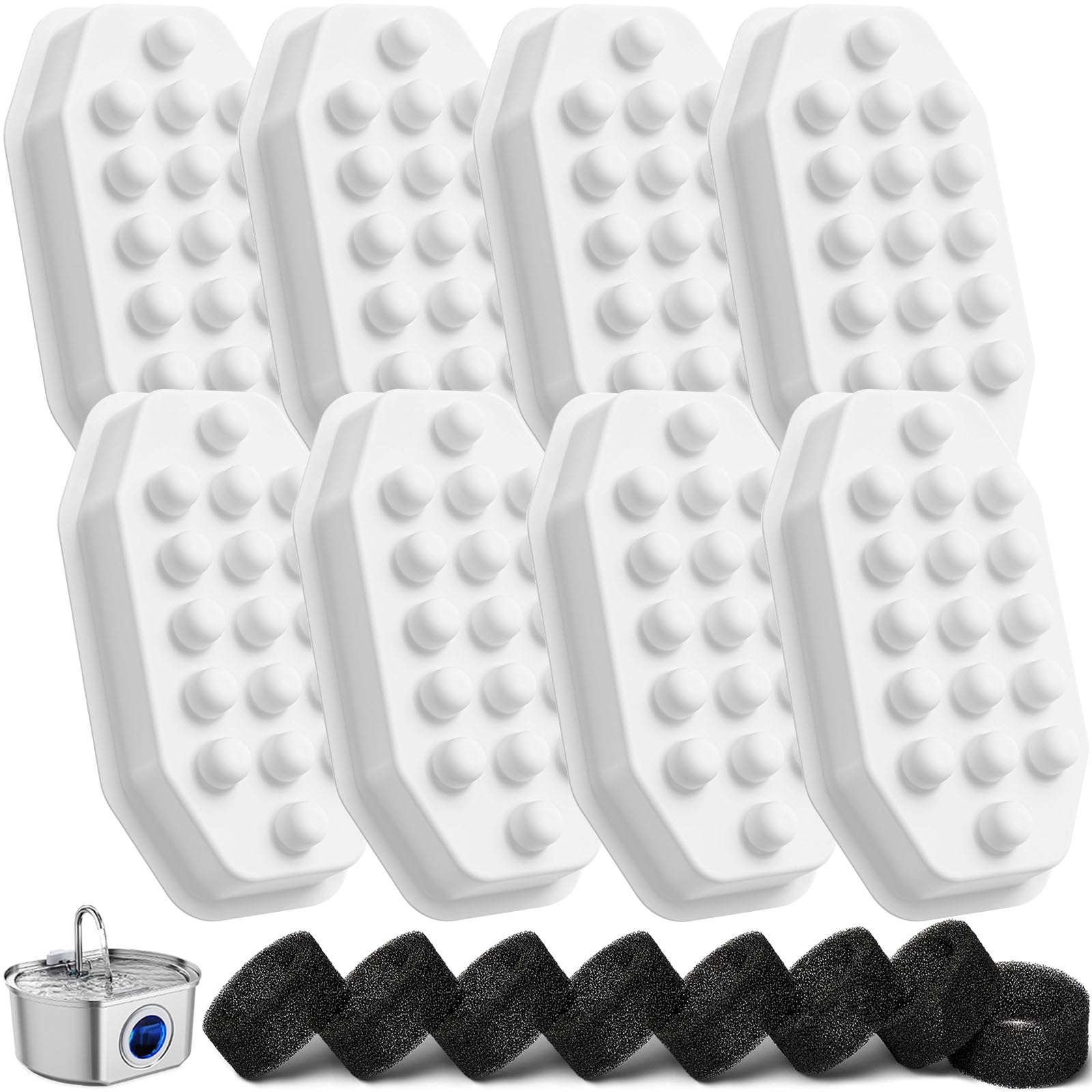 Neareal Official 8 Pack Cat Water Fountain Replacement Filters & Pre-Filter Sponges for 108oz/3.2 Stainless Steel Pet Water Foun