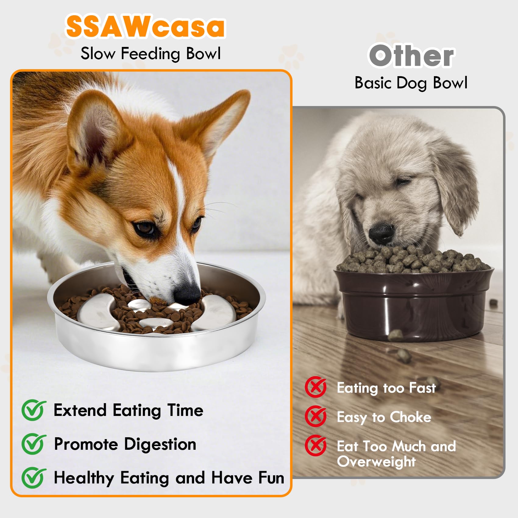 Slow Feeder Dog Bowls, 2 Pack Double-Sided 304 Stainless Steel Lick Plate & Slow Eating Bowl, 2 Cups Food-Grade Heavy Duty Metal