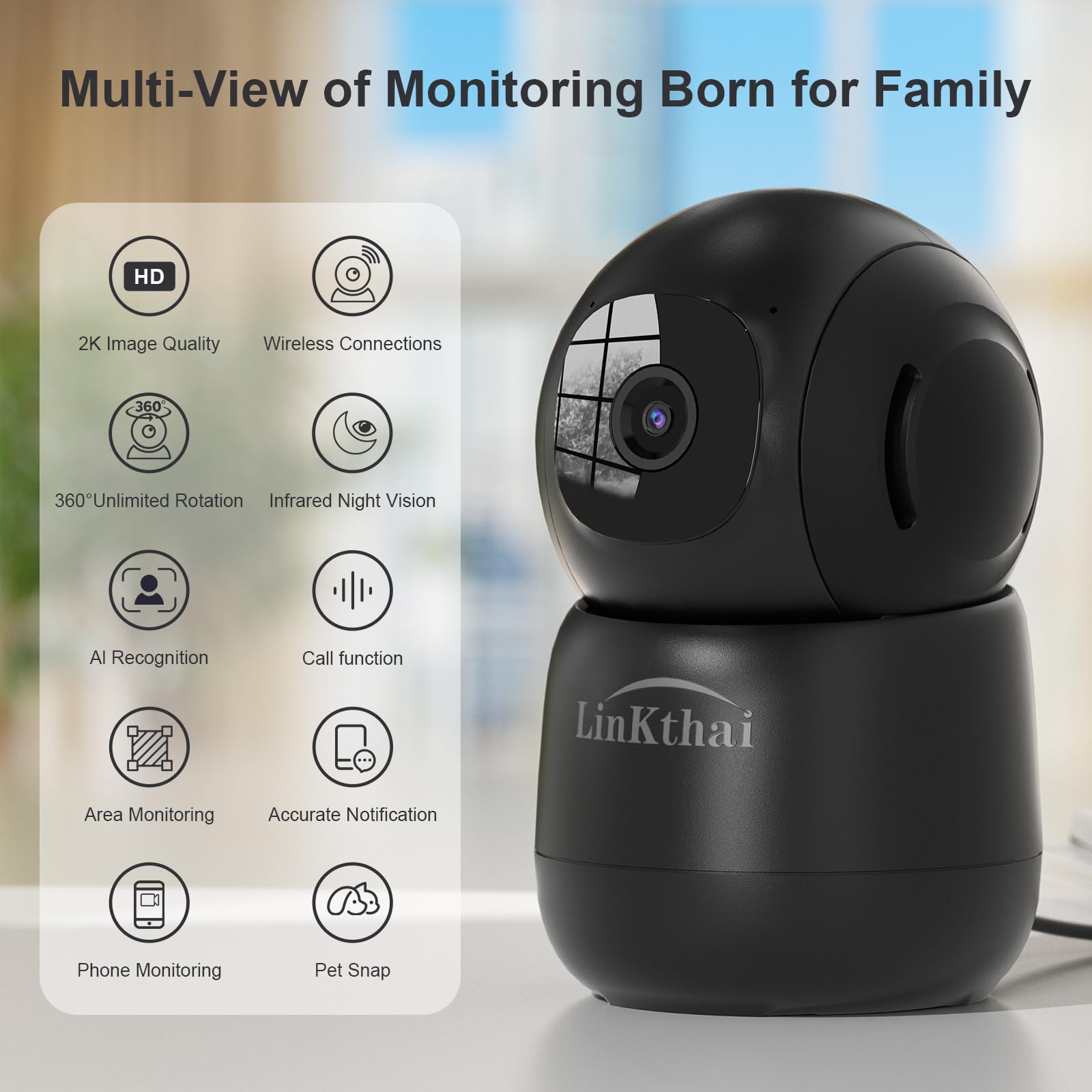 Pet Camera Indoor, Indoor Camera Wireless With 2K 360 Translation 90 Tilt Auto Tracking Motion Detection Night Vision Live Notic