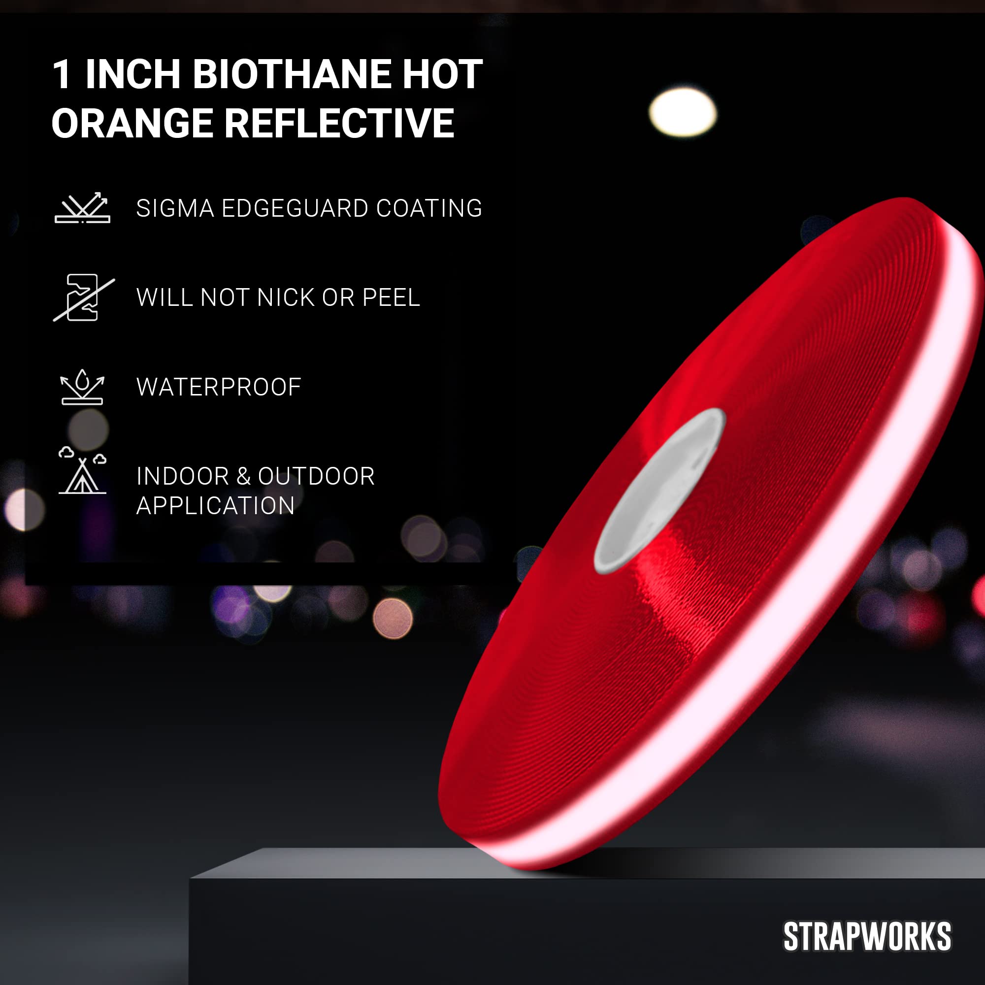 Strapworks Wsr-Bio-Gld-001-05Y-Rlr Biothane Gold Series Reflective Webbing, Light Red, 1' X 5 Yd
