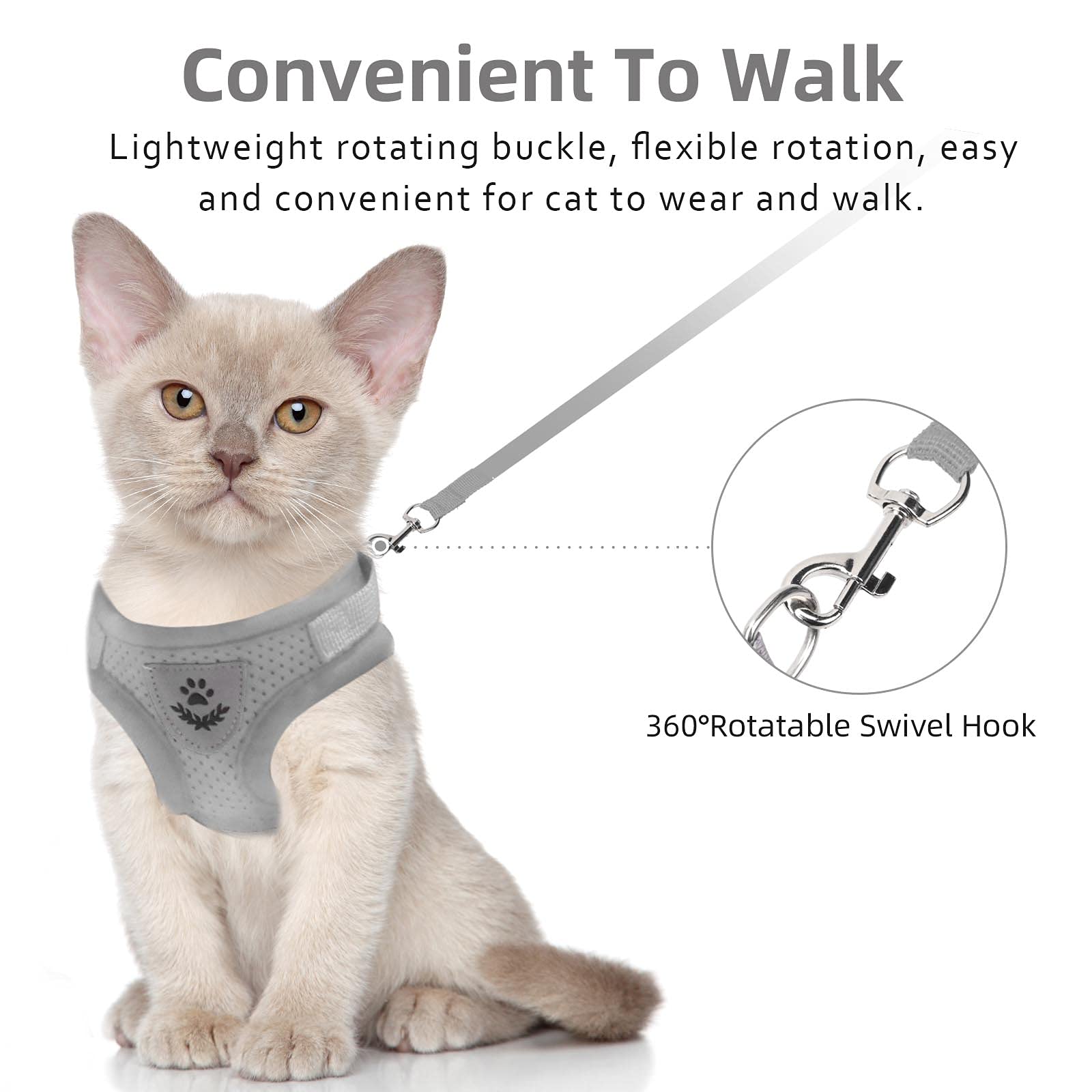 Ncmama Gray X-Small Adjustable Breathable Reflective Harness For Small Cats And Dogs