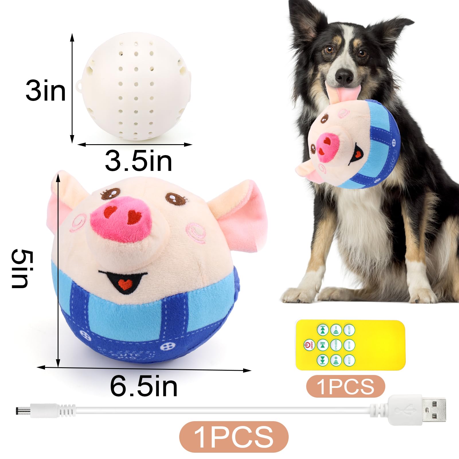 BABORUI Blue Pig Interactive Dog Toy - Remote Control, Squeaky, Rechargeable, for Small/Medium/Large Dogs, Model H-477-1