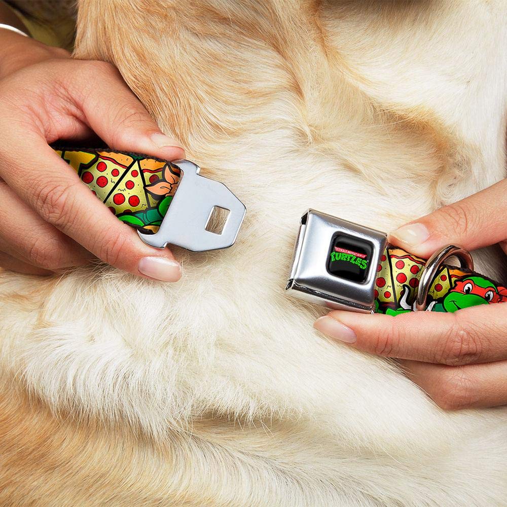 Buckle-Down Seatbelt Buckle Dog Collar - Classic Tmnt Turtle Poses/Pizza Slices - 1' Wide - Fits 15-26' Neck - Large