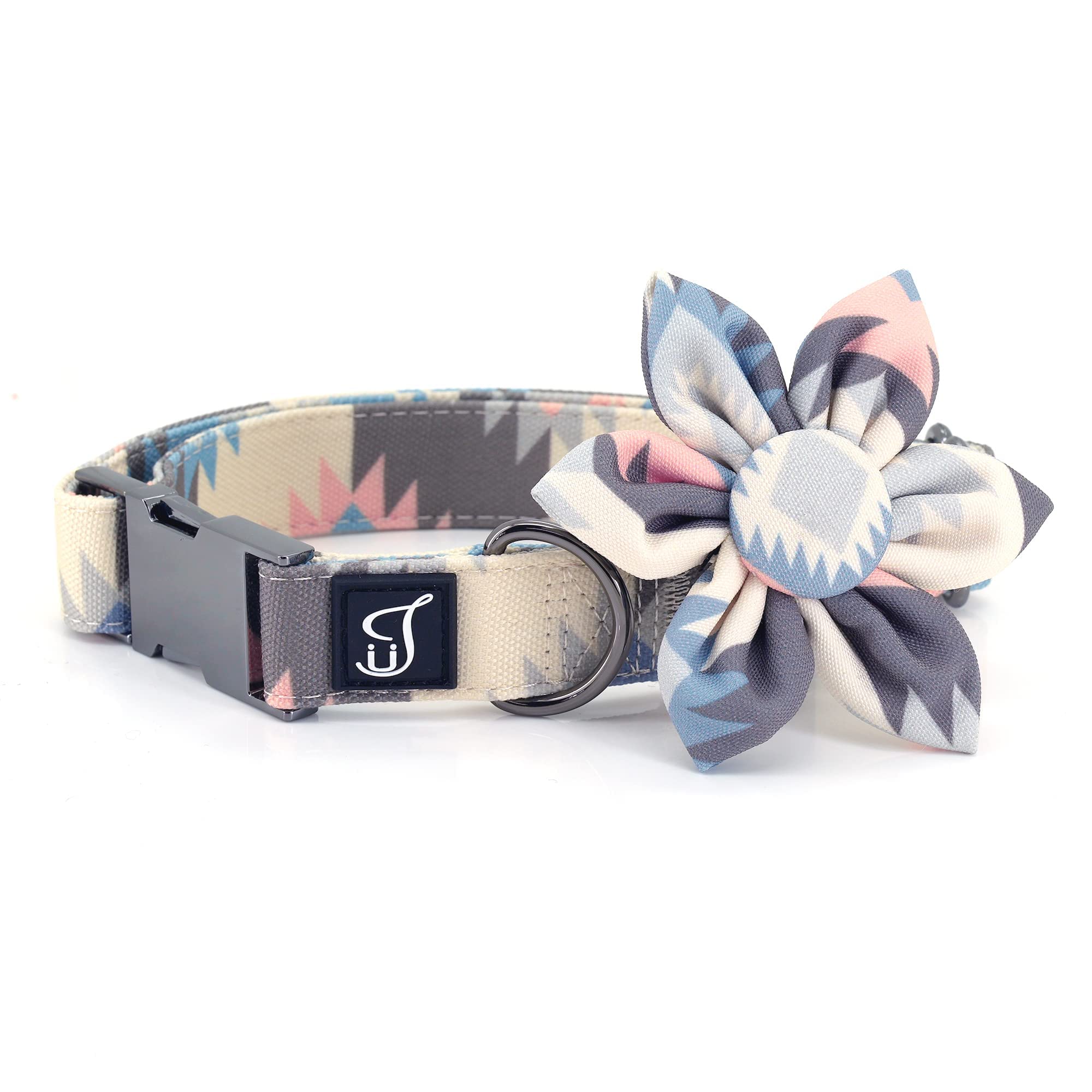 Ultra Joys Girl Dog Collars With Flower - Female Dog Collars With Comfortable Cotton Fabric & Metal Buckle In Boho Aztec Design