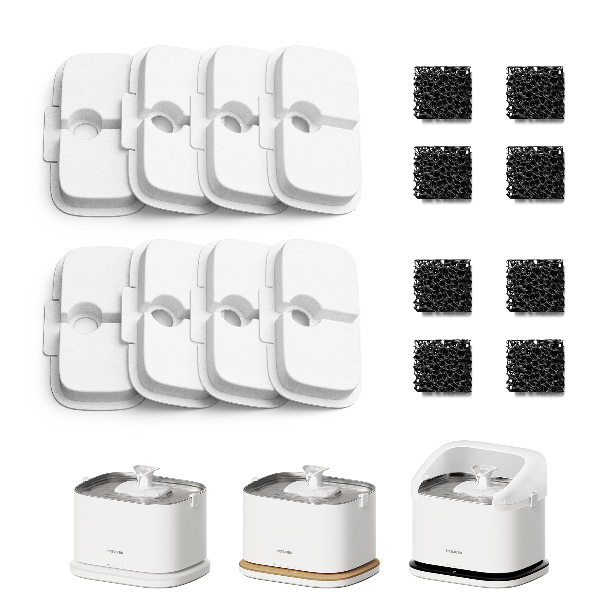 PETLIBRO Cat Water Fountain Filter Replacement, 8 Packs Pet Fountain Filter & Sponges for Dockstream WF106/WF116/WF105/WF115/WF0