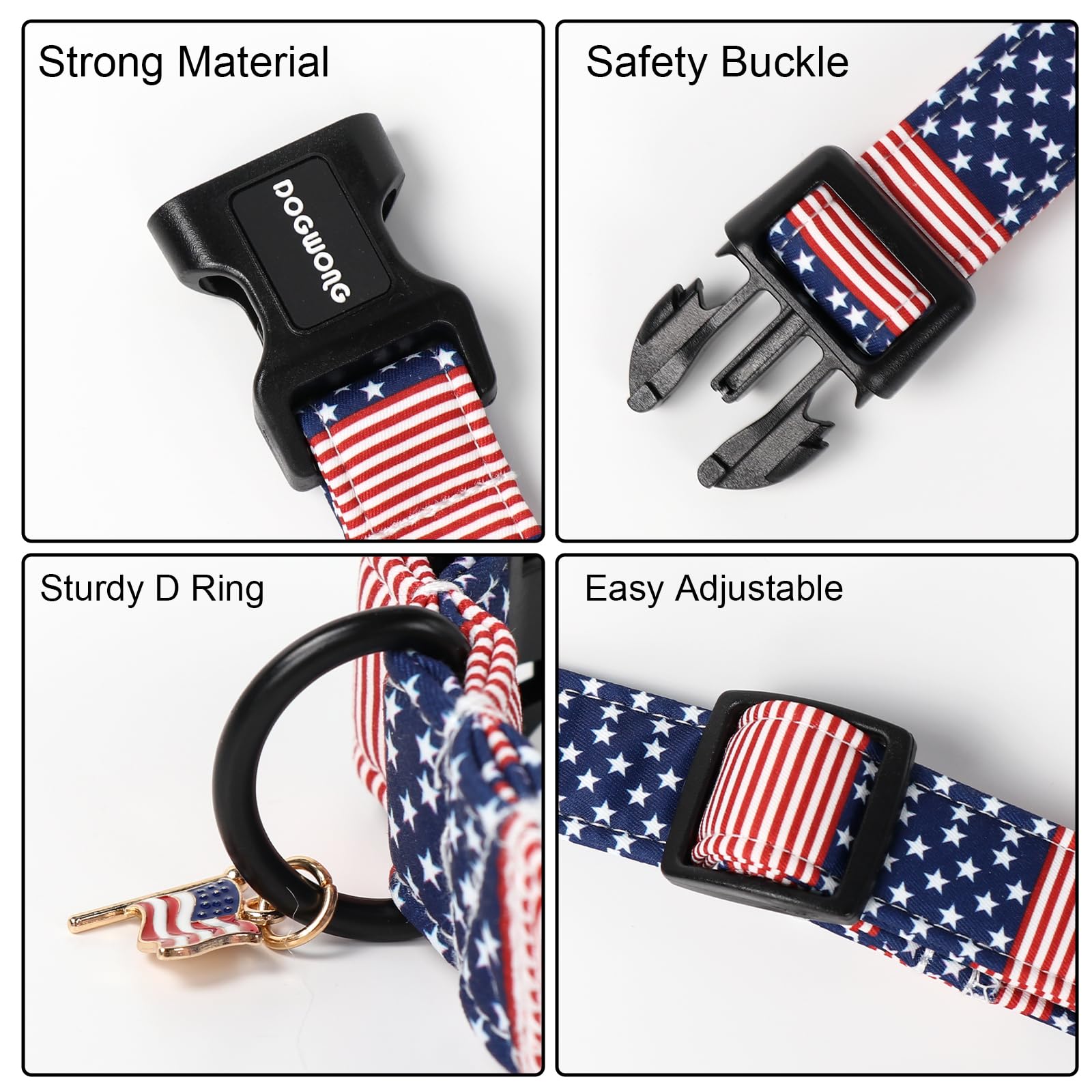 Dogwong Patriotic Flag Dog Collar, 4Th Of July American Flag Dog Collars, Adjustable Cute Patriotic Pet Collars Fourth Of July D