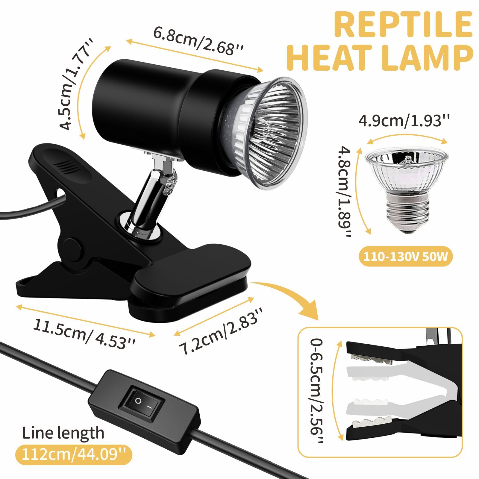 Gozilla Reptile Heat Lamp, Turtle Lamp With 50W Uva/Uvb Turtle Light Bulb, 360Rotatable Clip Reptile Basking Light For Amphibian