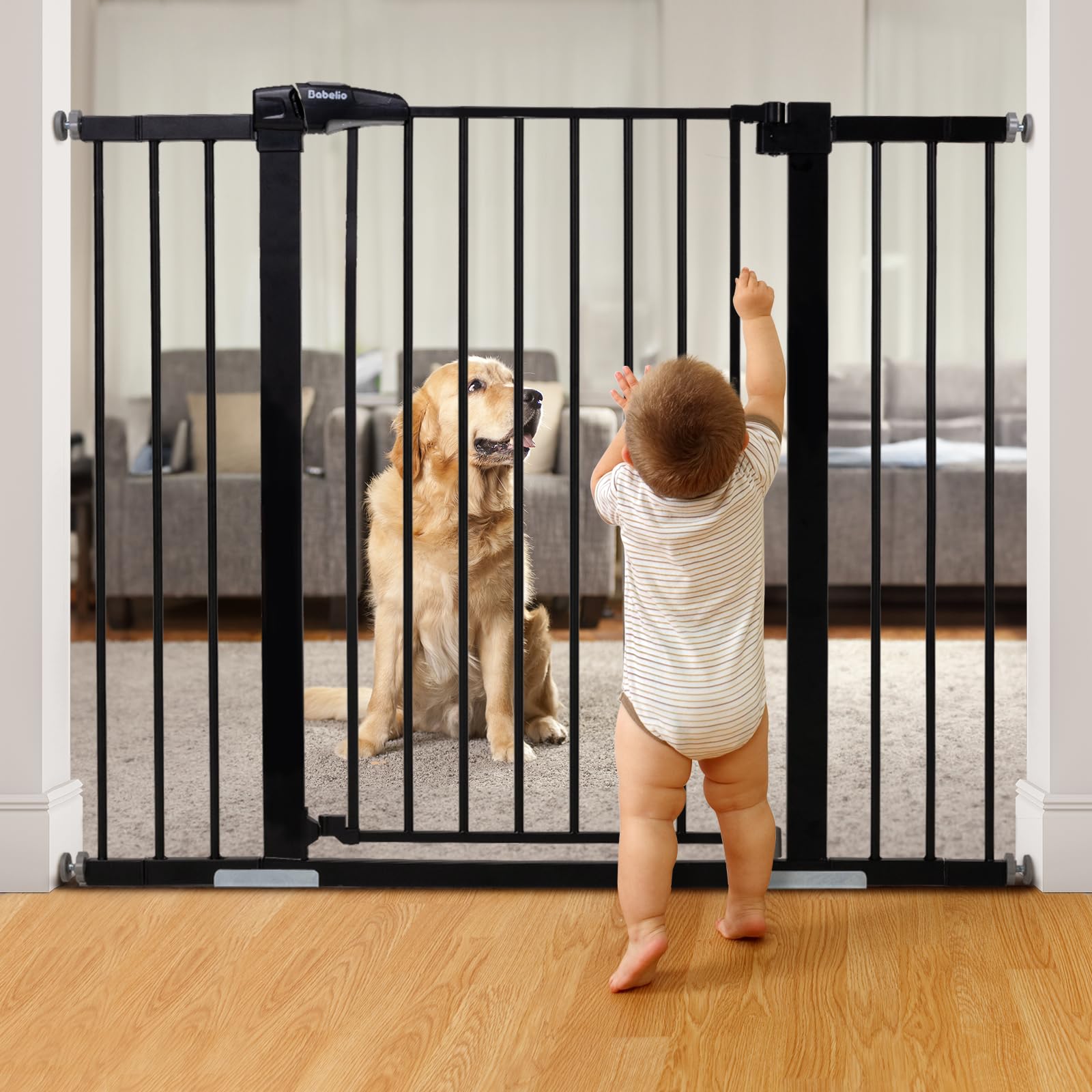 Babelio 36' Tall Baby Gate, 29-48' Auto-Close And Pressure Mounted Baby Gate For Stairs, Doorways, Hallway, Easy Walk Thru Pet Gate, Metal Child Gate With 2*Y Spindle Rods, Black