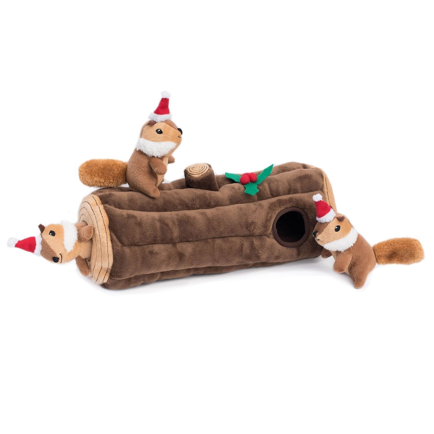 Zippypaws Burrow Puzzle Plush Dog Toy, Interactive Squeaky Toy For Enrichment, Hide And Seek Game For Small To Medium Dogs, Yule Log