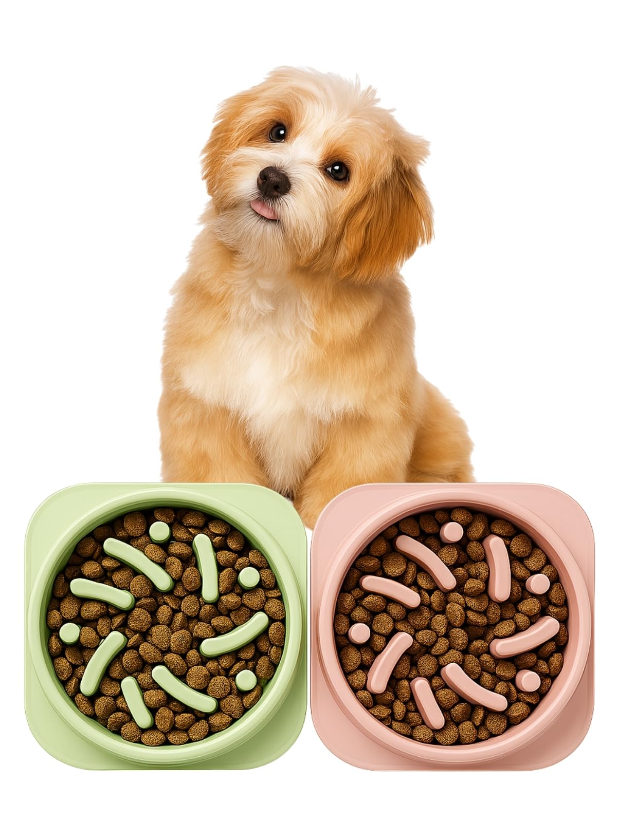 Youstylo Slow Feeder Dog Bowl Set, AntiChoking Design, Dishwasher Safe (Pack Of 2, Green And Pink)