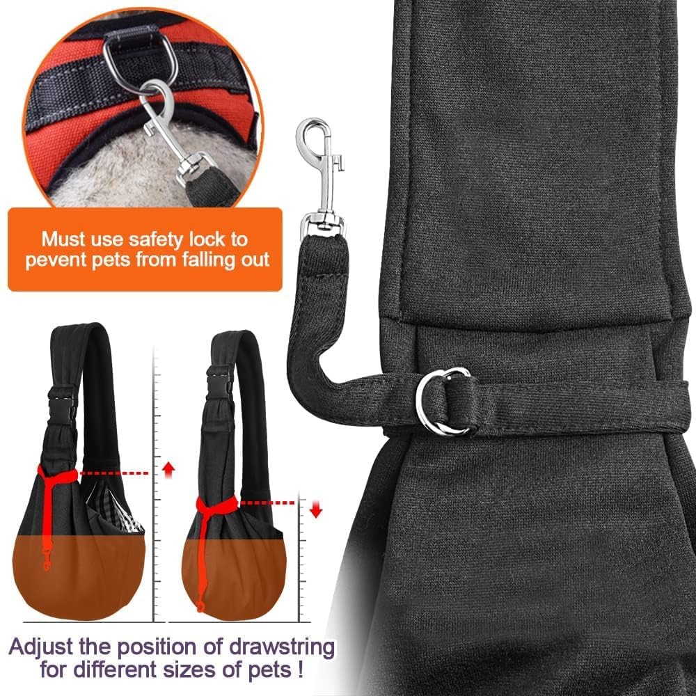 TOMKAS Small Dog Sling Carrier - Adjustable Strap, Zip Pocket - Black, M Size, Polyester