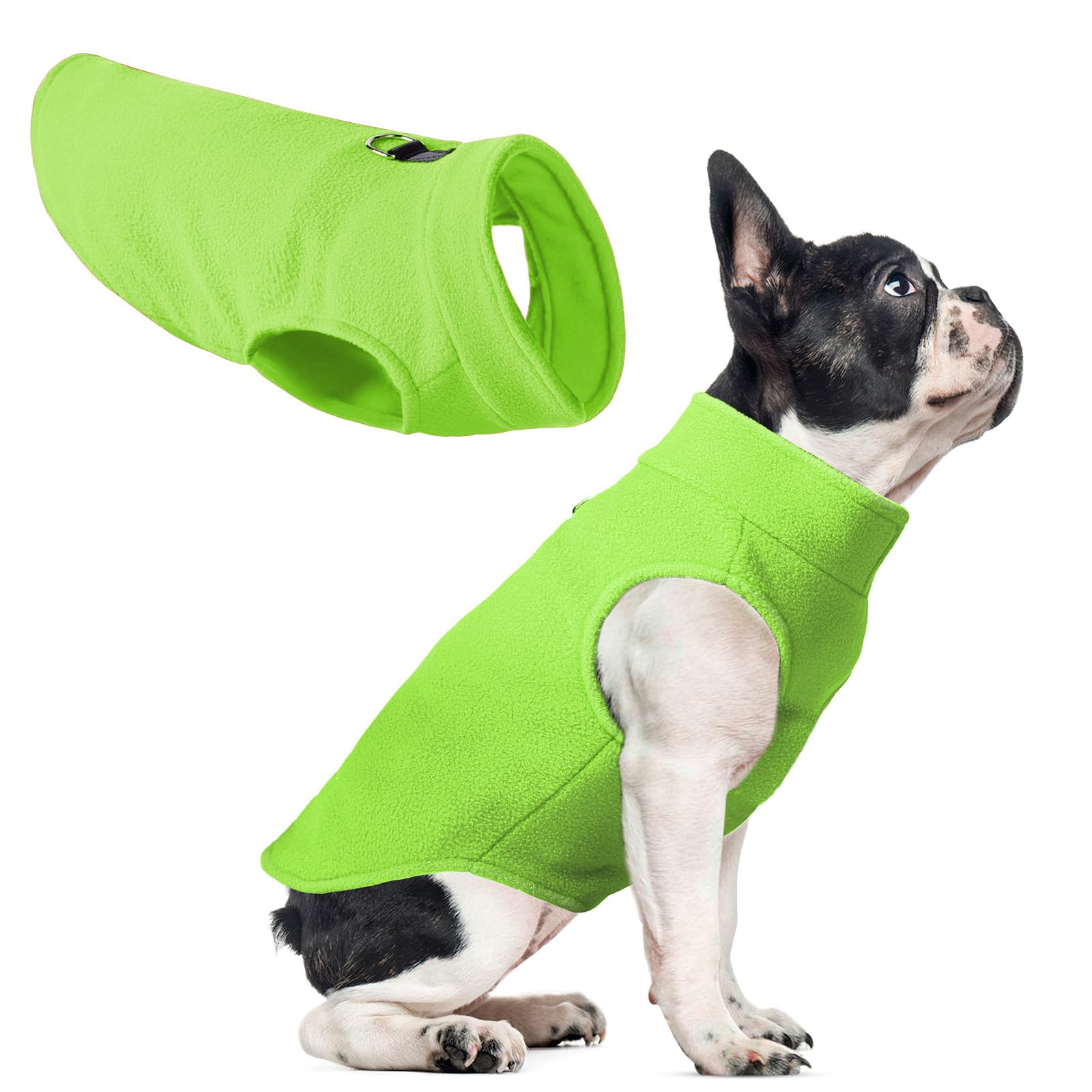 Fleece Dog Sweater Vest, Soft Warm Pullover Jacket For Small To Large Dogs, Stretchy Fleece Vest With D Ring Leash (Green, Xs)