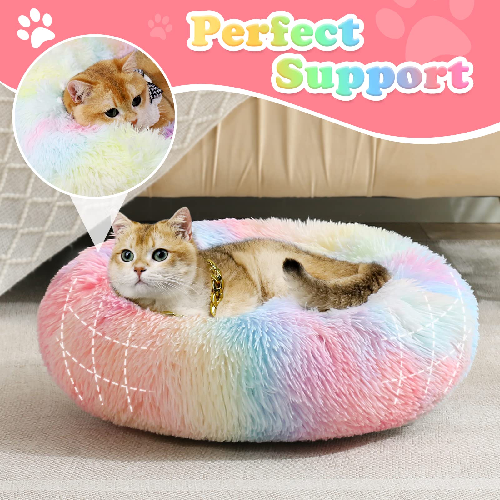 Jollyvogue Dog Beds, Calming Small Dog Bed, Anti-Anxiety Dog Bed For Small Dogs, Fluffy Donut Dog Bed, Cozy Dog Cat Cushion Bed For Small Medium Dogs (24')