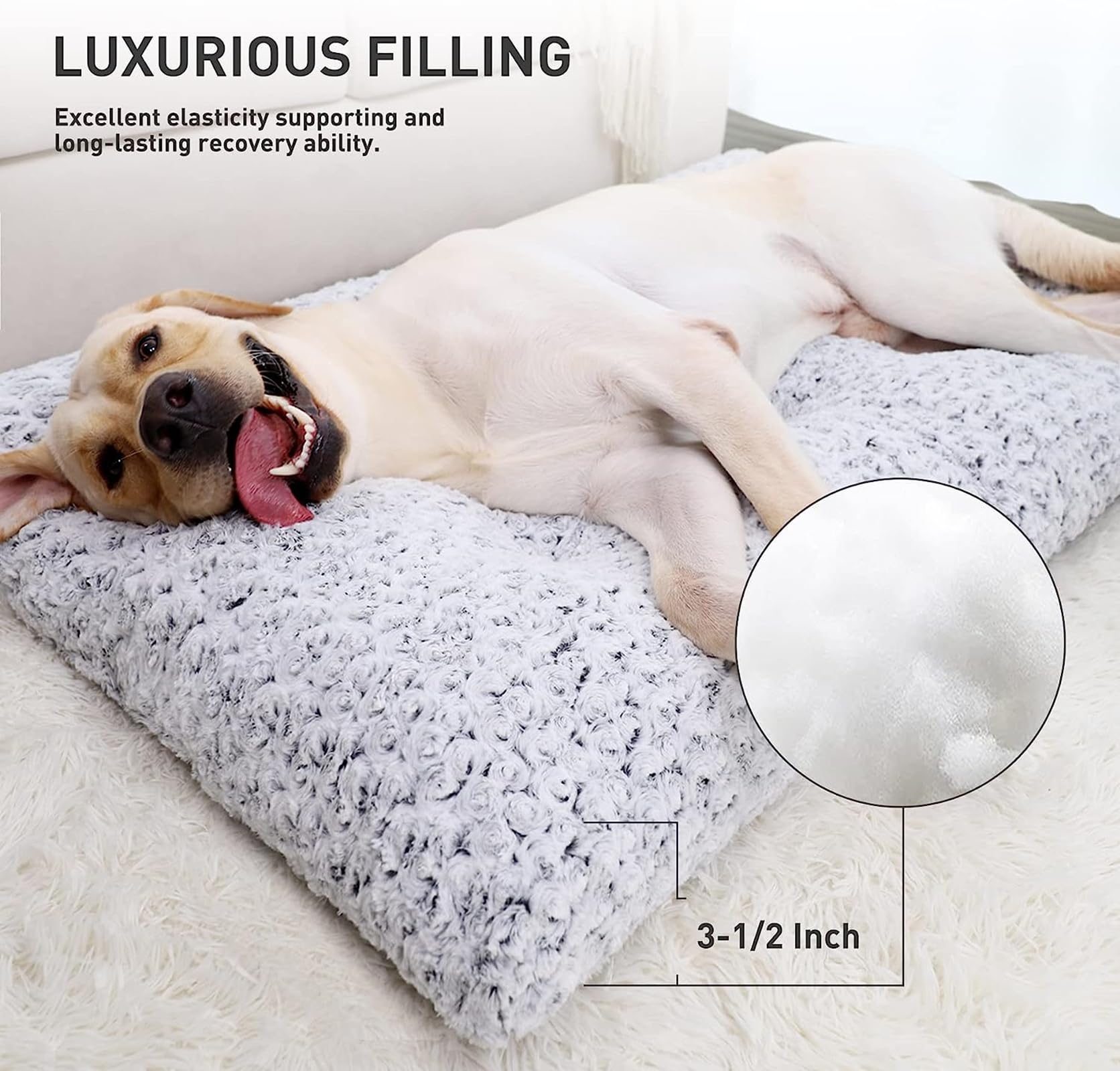 Ksiia Washable Dog Bed Deluxe Plush Dog Crate Beds Comfy Kennel Pad Anti-Slip Pet Sleeping Mat For Large, Jumbo, Medium, Small Dogs Breeds, 53' X 36', Gray