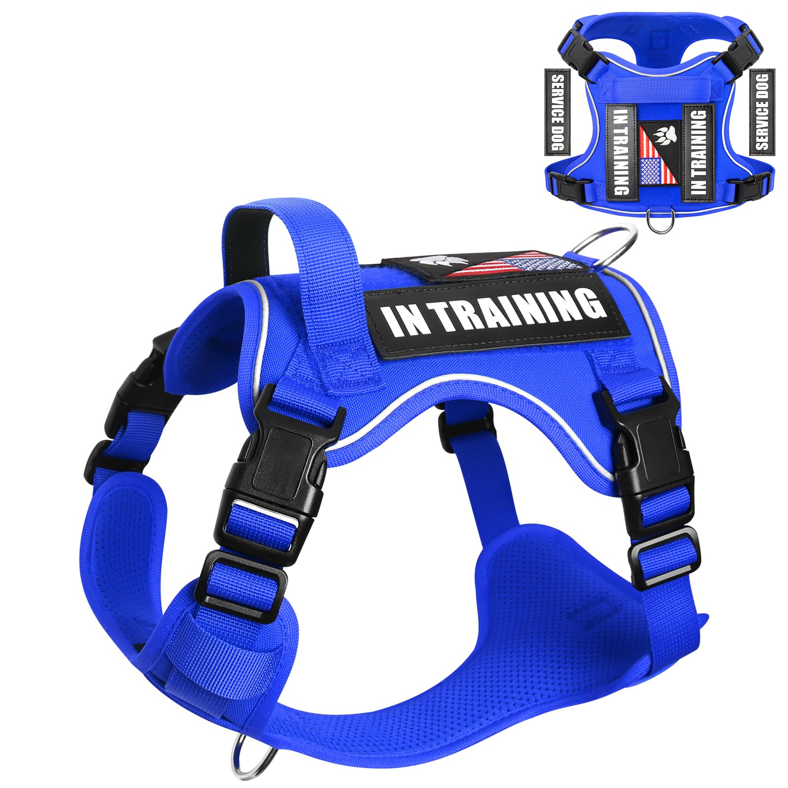 Winsee Service Dog In Training Harness With 5 Pcs Patches, Reflective Tactical Dog Vest Harness, Adjustable Soft Oxford Pet Harn