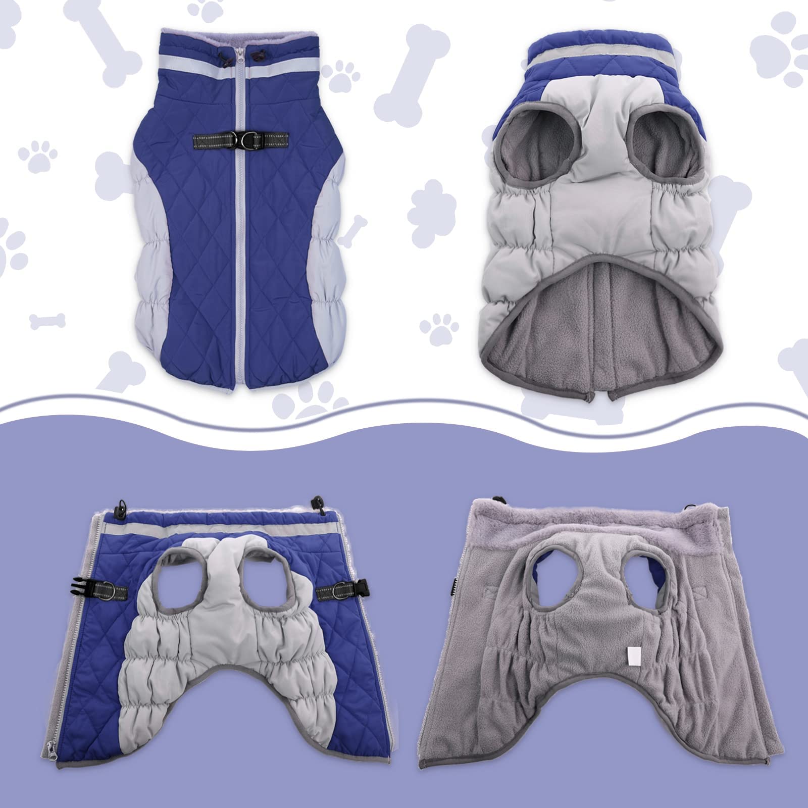Lelepet Warm Dog Winter Coat Dog Coat Fleece Dog Jacket With Harness Dog Cold Weather Coats Windproof Reflective Turtleneck Xs D