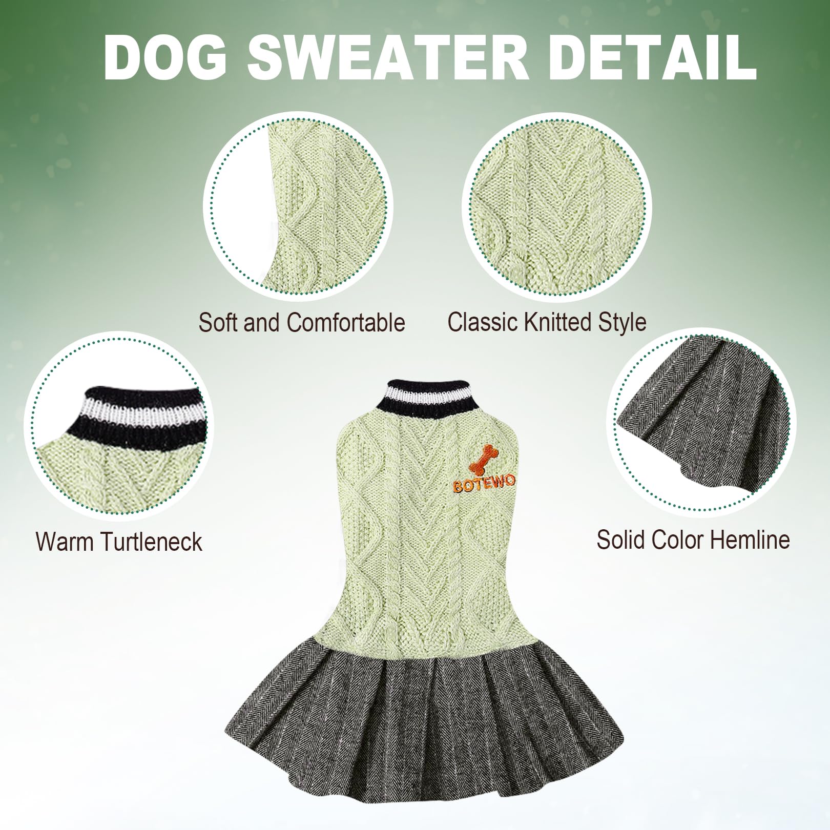 Dog Sweater Dress For Small Dogs, Knitted Dog Girl Sweater Winter Warm Puppy Clothes, Turtleneck Pet Sweater Pullover For Cat &