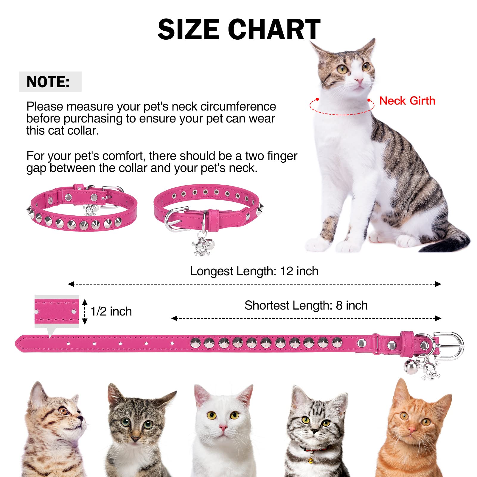 Dillybud Leather Cat Collars For Boy Girl Cats With Bell And Safety Elastic Belt, Personalized Rivets Stud Adjustable Safe Buckle Collar With Skull Charm For Kitty Small Pets, Halloween Cat Collar
