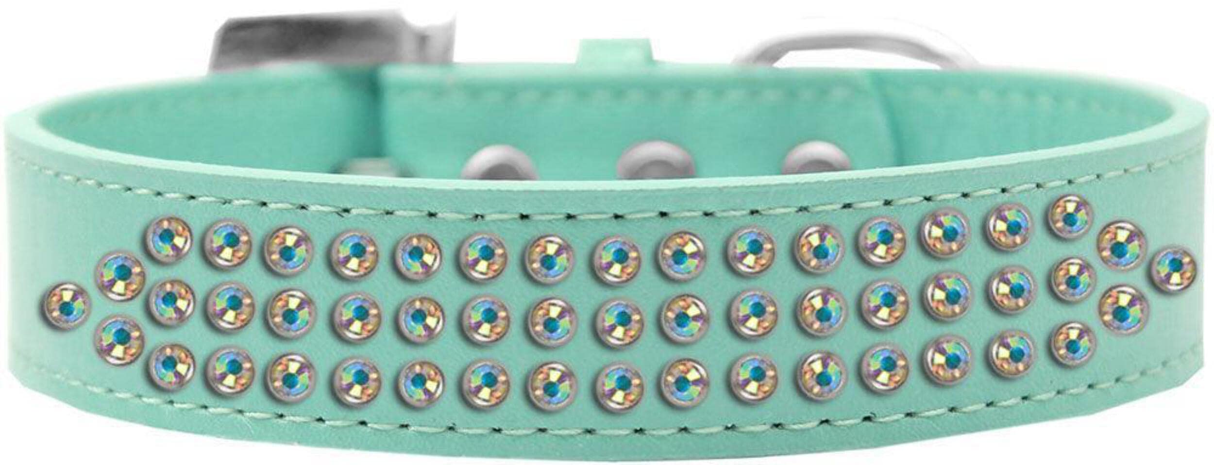 Mirage Pet Products Three Row AB Crystal Dog Collar, Size 16, Aqua