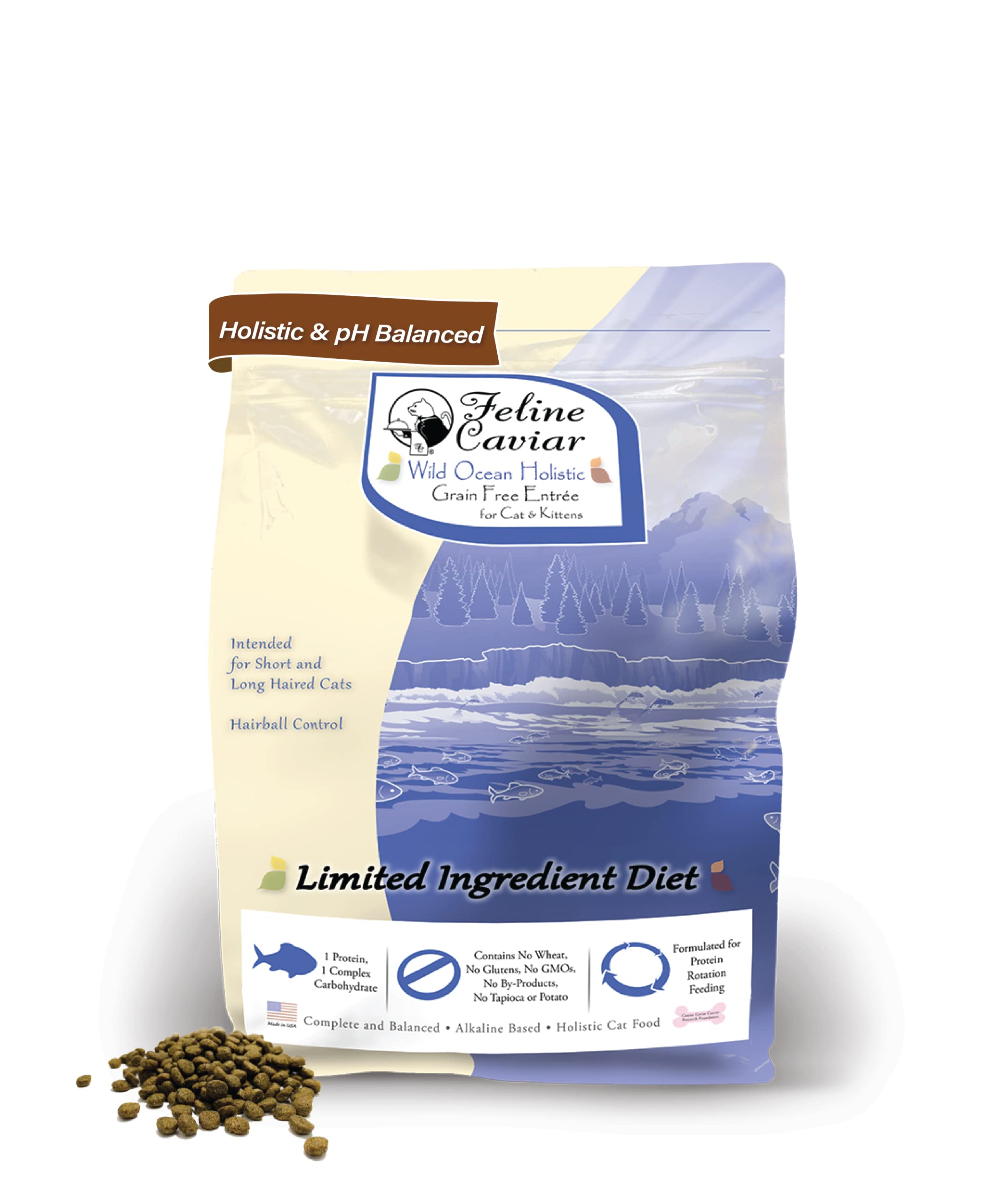 Feline Caviar Dry Cat Food - Wild Ocean: Wild Herring & Split Pea - Holistic Limited Ingredient Grain Free Dry Cat Food Entr  e 