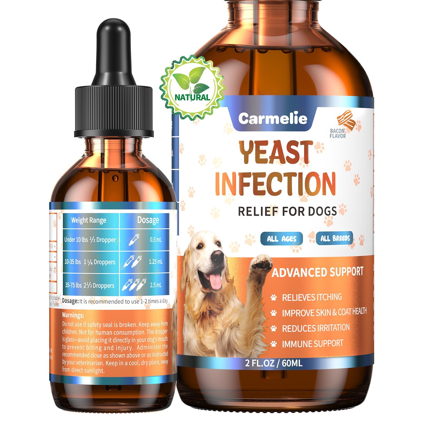 Carmelie Natural Yeast Relief for Dogs, Support Healthy Itch Relief, Ear Paw Discomfort Care, Itch Relief for Dog, Allergy Suppo
