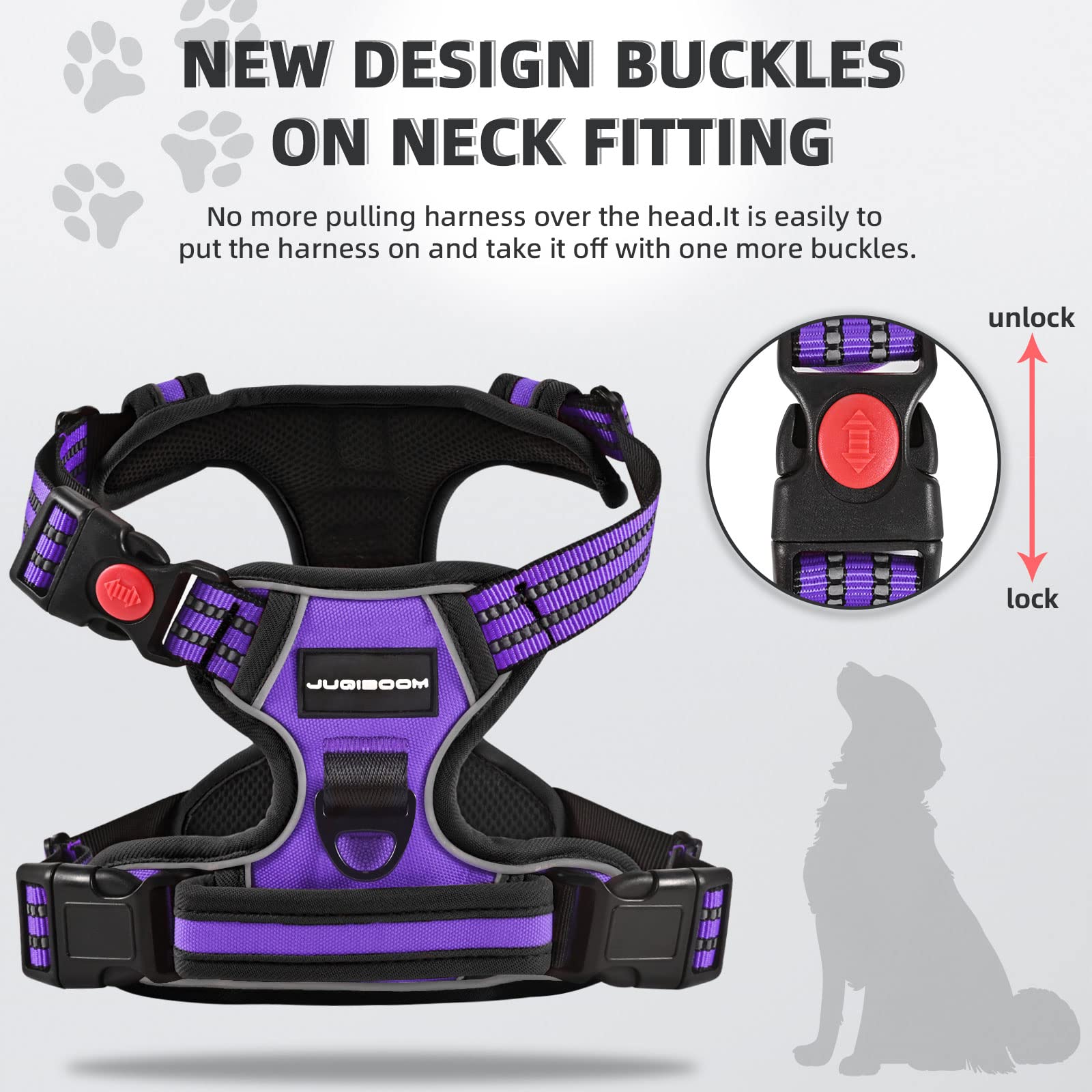 Juqiboom No Pull Dog Harness, Adjustable Soft Padded Dog Vest, Reflective No-Choke Pet Oxford Vest with Easy Control Handle for